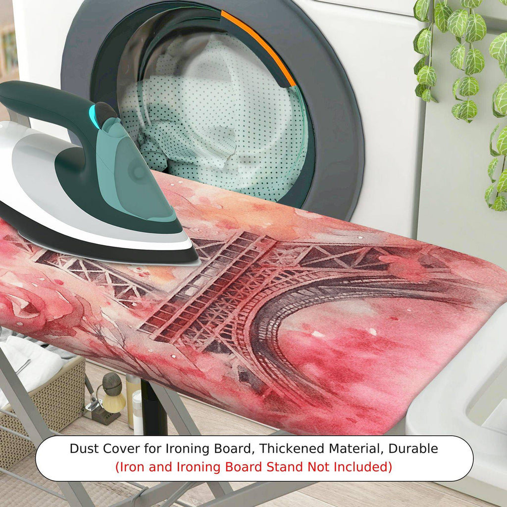 1-Piece Eiffel Tower Floral Pink  Ironing Board Cover, Universal Size, Without Board