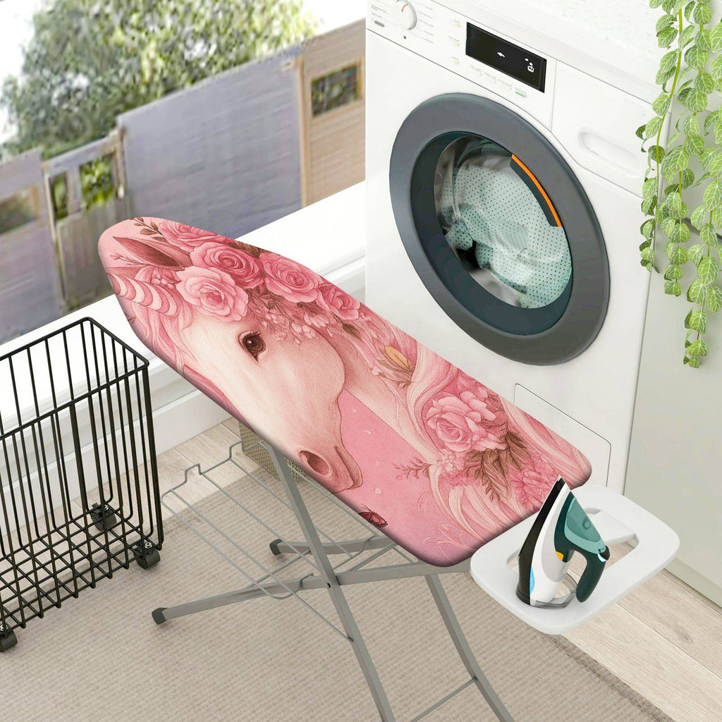 1-Piece Unicorn Floral Pink  Ironing Board Cover, Universal Size, Without Board