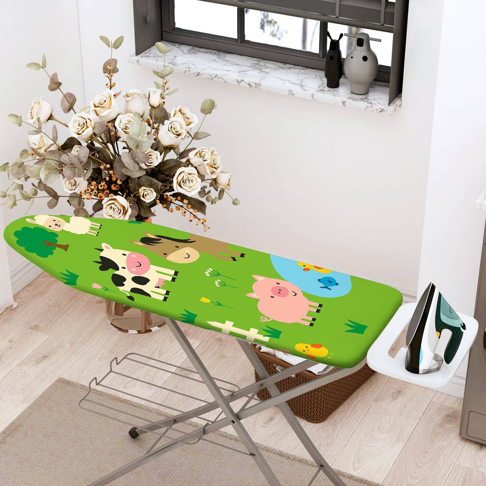1-Piece Animal Farm Green  Ironing Board Cover, Universal Size, Without Board