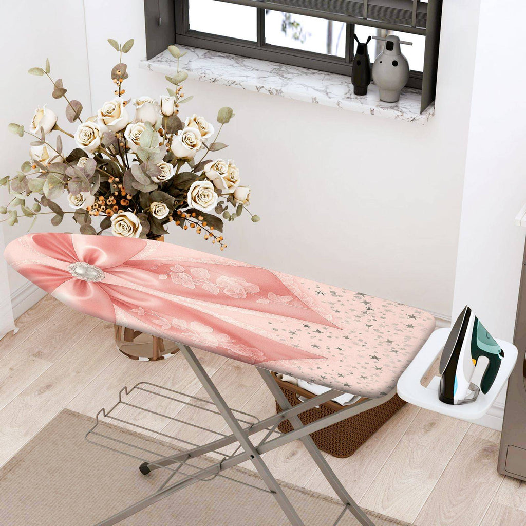 1-Piece Pink Floral Ribbon  Ironing Board Cover, Universal Size, Without Board