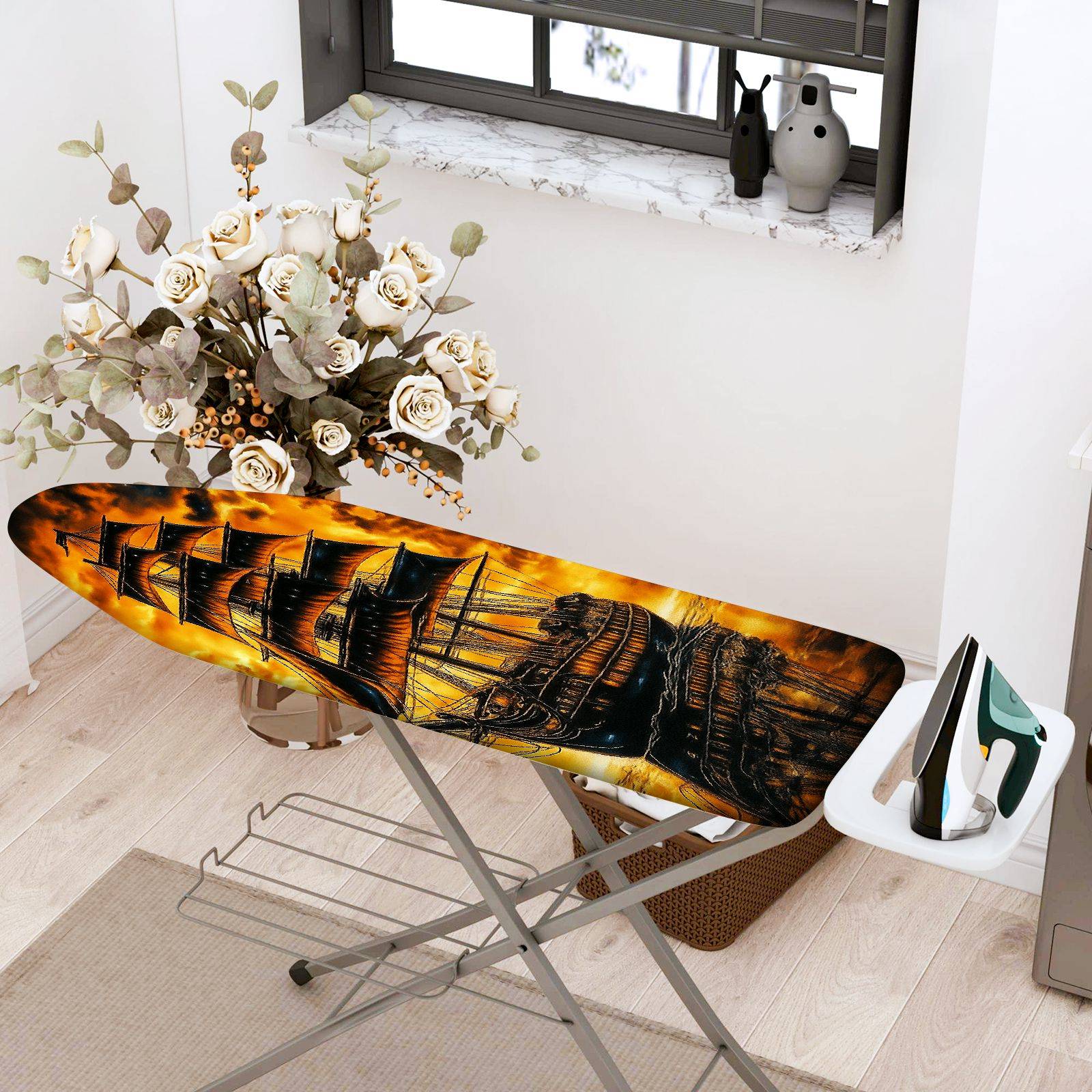 1-Piece Ship Ocean Adventure  Ironing Board Cover, Universal Size, Without Board