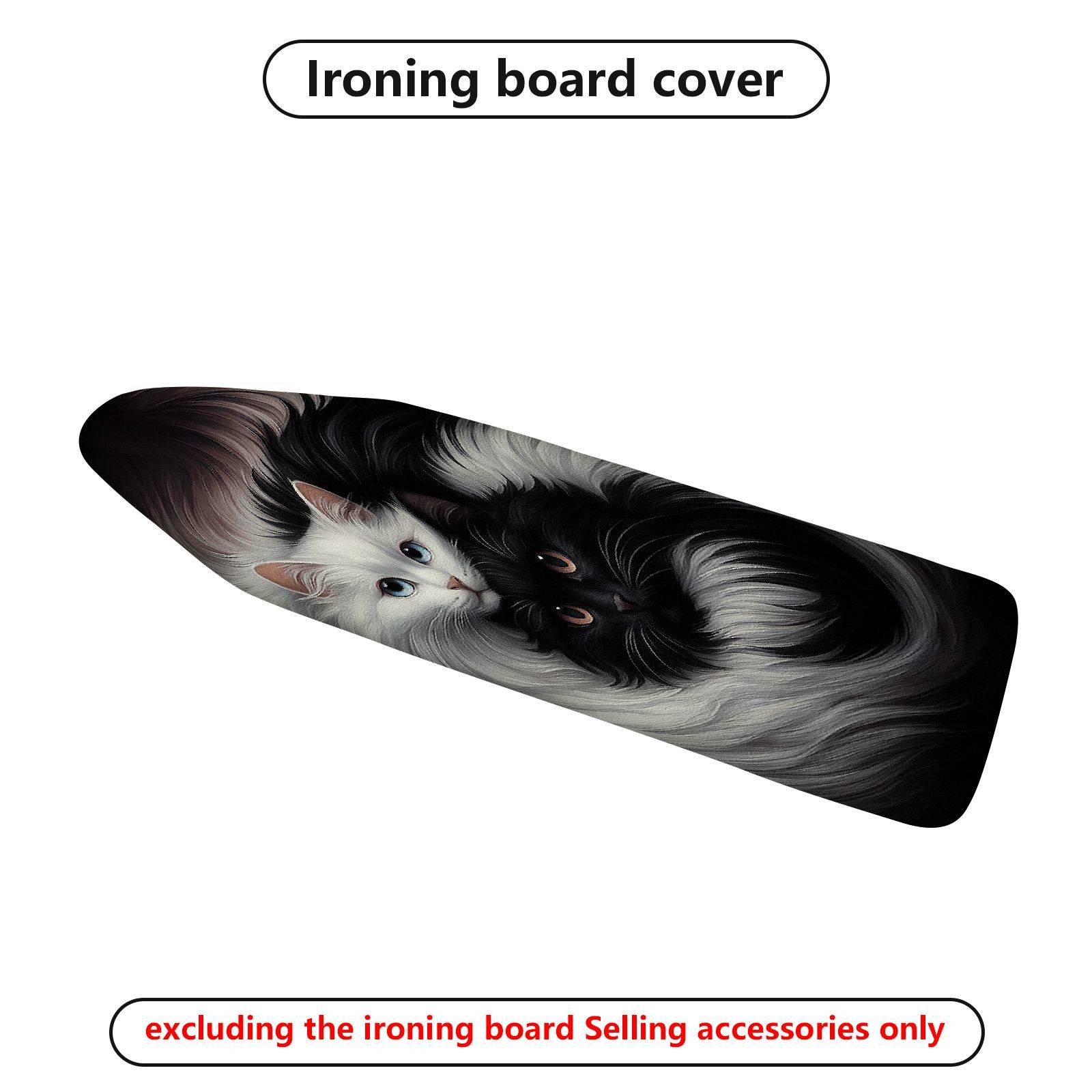 1-Piece Black White Cat Artistic Animal Print  Ironing Board Cover, Universal Size, Without Board