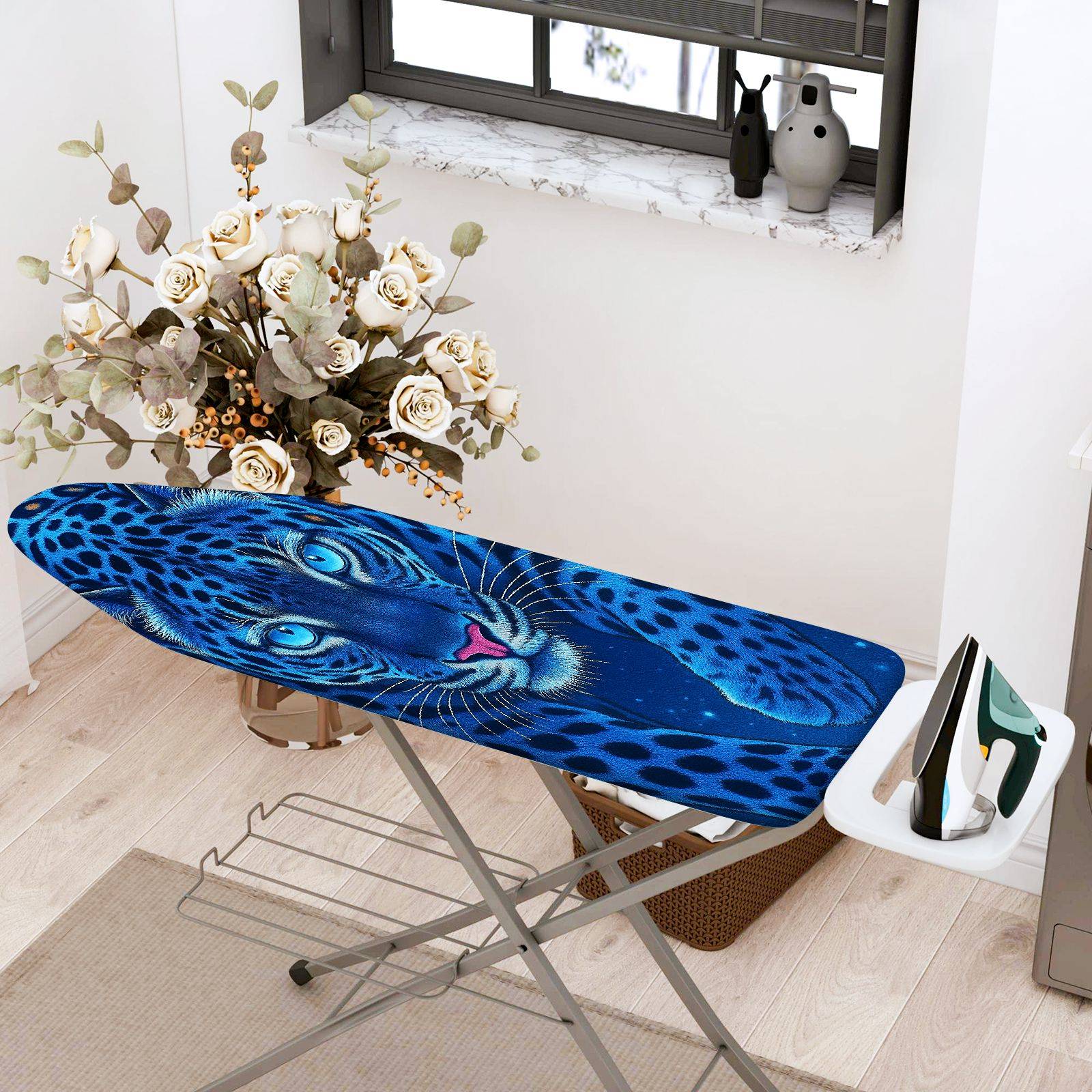 1-Piece Blue Leopard Pattern Animal Print Stylish  Ironing Board Cover, Universal Size, Without Board