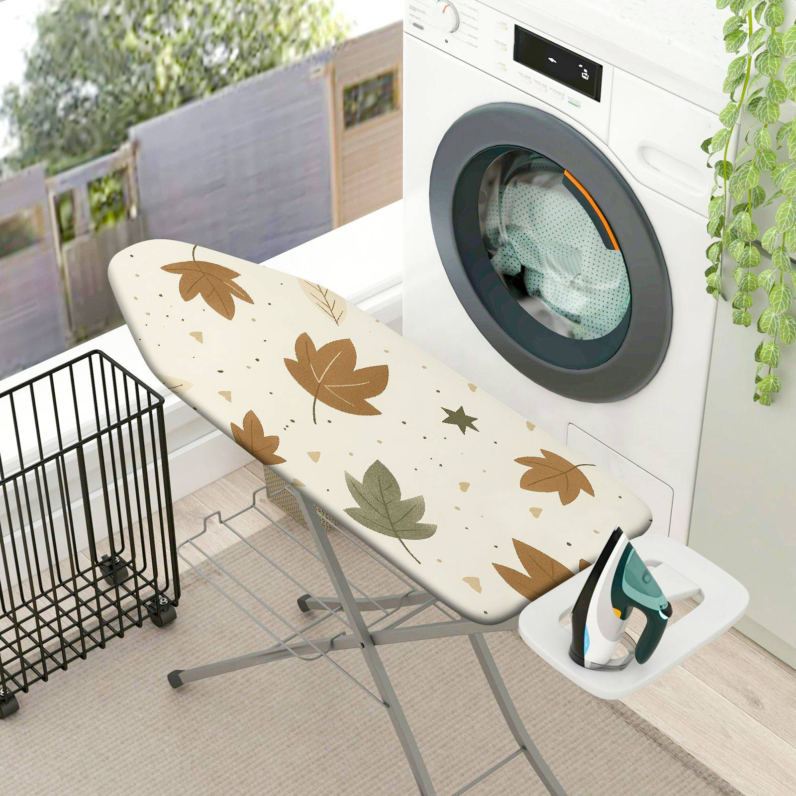 1-Piece Leaf Pattern Autumn Beige  Ironing Board Cover, Universal Size, Without Board