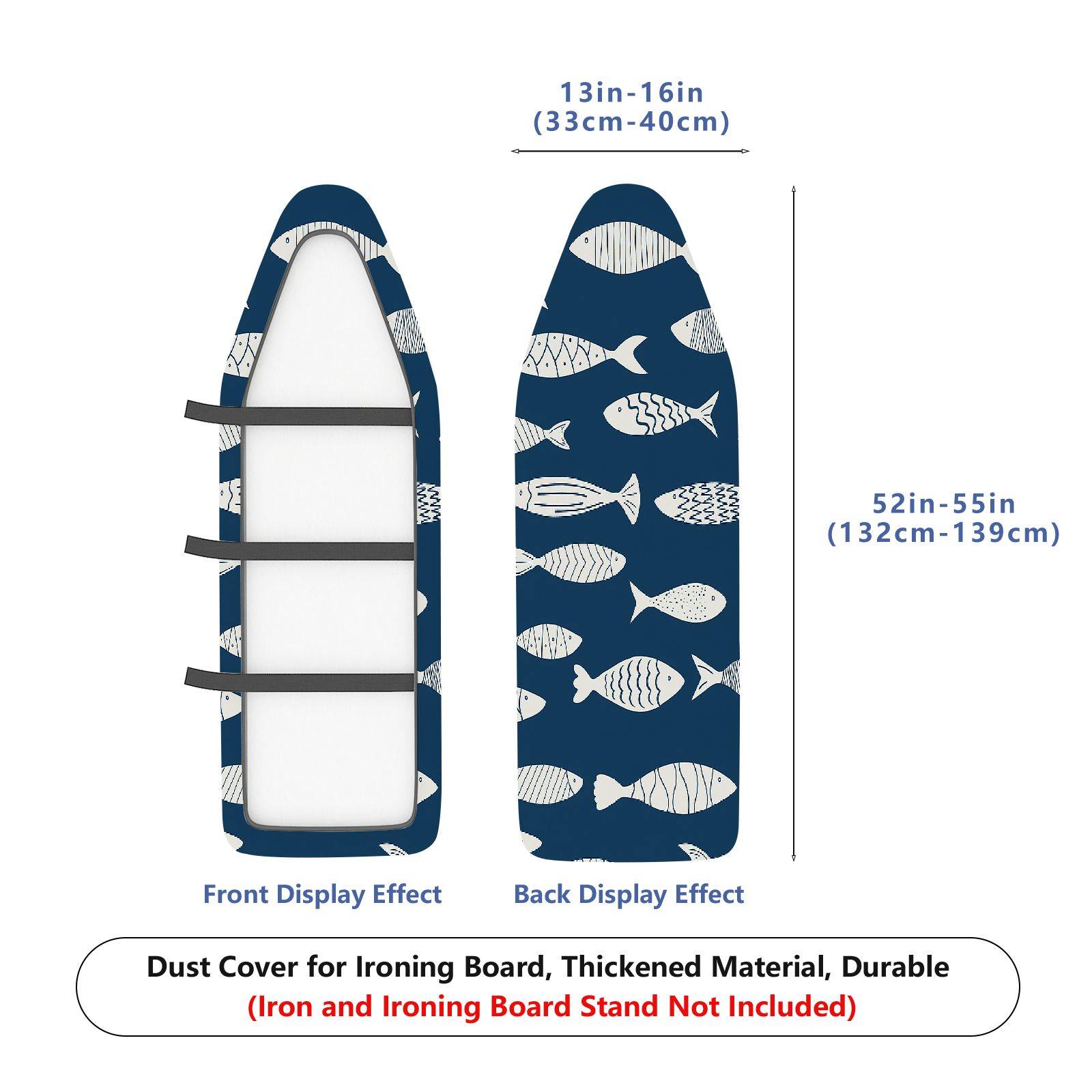 1-Piece Fish Pattern Ocean Nautical  Ironing Board Cover, Universal Size, Without Board