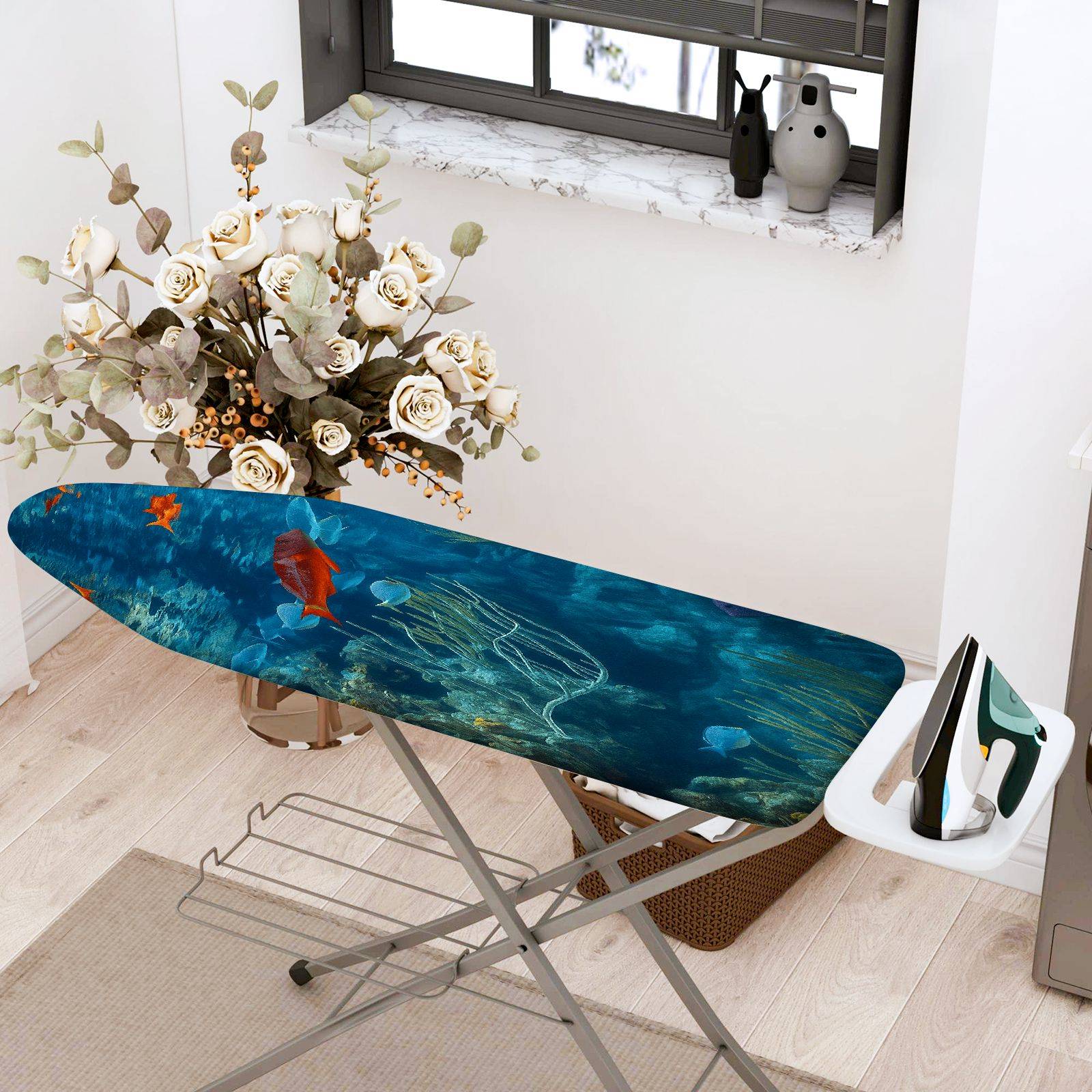 1-Piece Ocean Fish Coral  Ironing Board Cover, Universal Size, Without Board