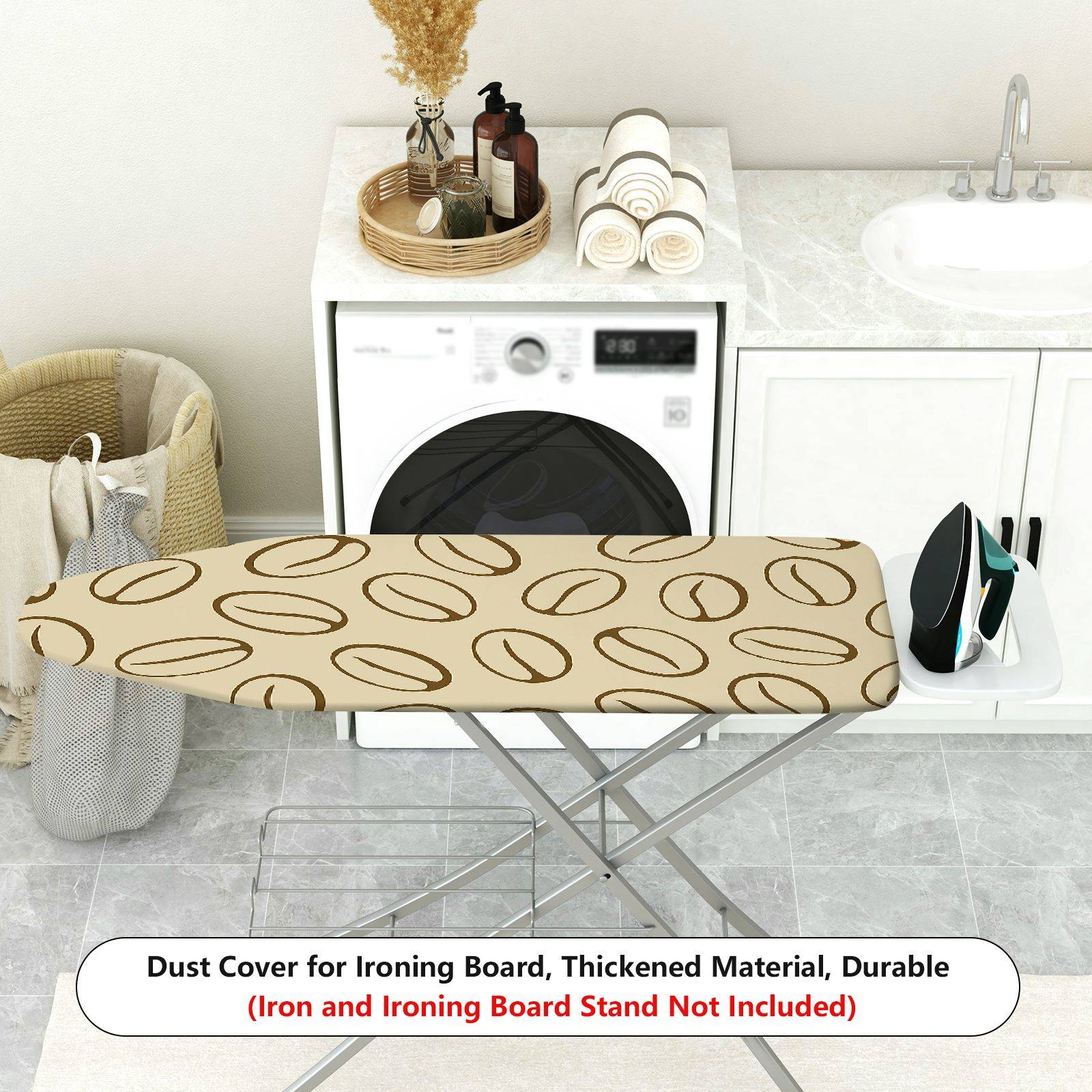1-Piece Coffee Bean Pattern Beige  Ironing Board Cover, Universal Size, Without Board