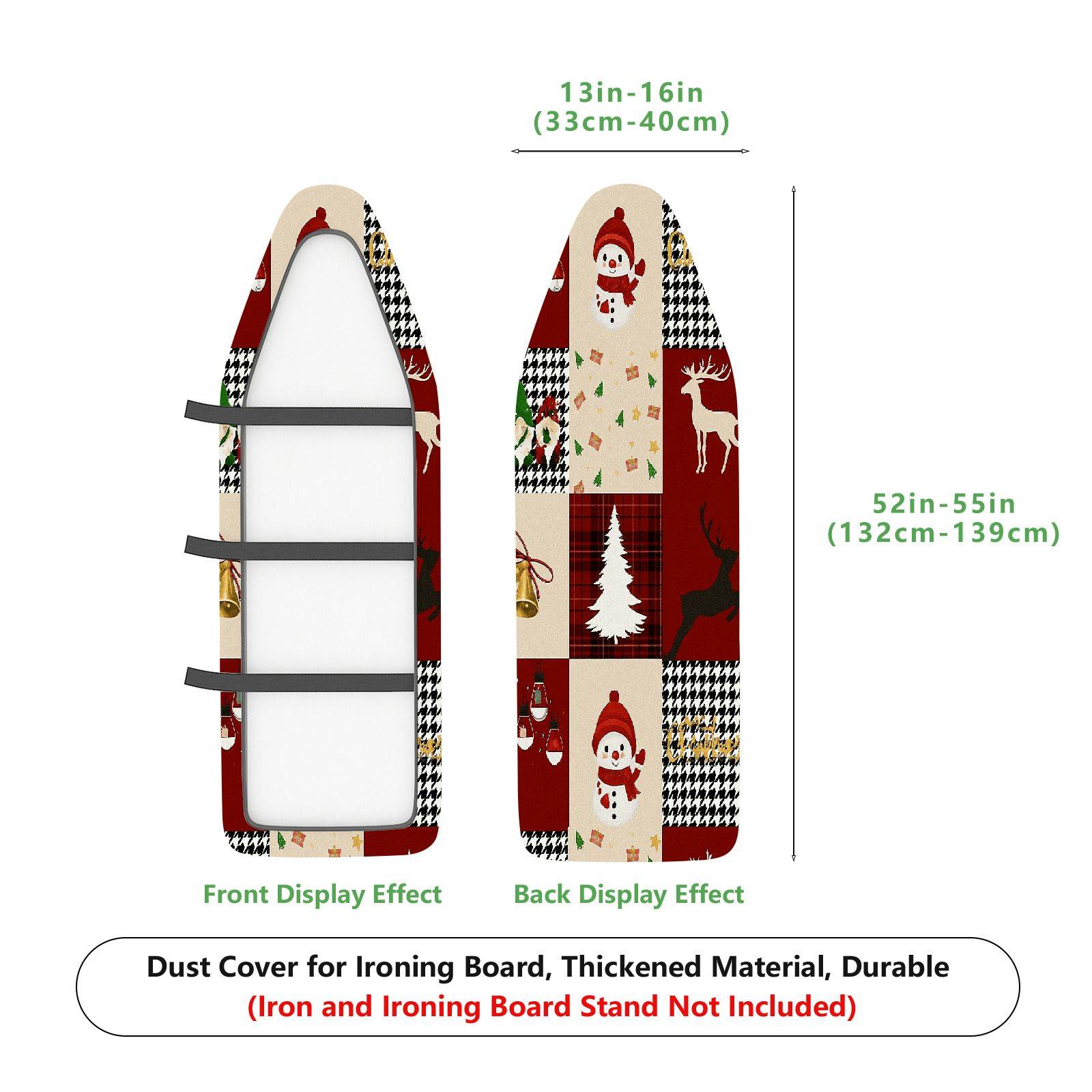 1-Piece Christmas Snowman Reindeer Plaid  Ironing Board Cover, Universal Size, Without Board