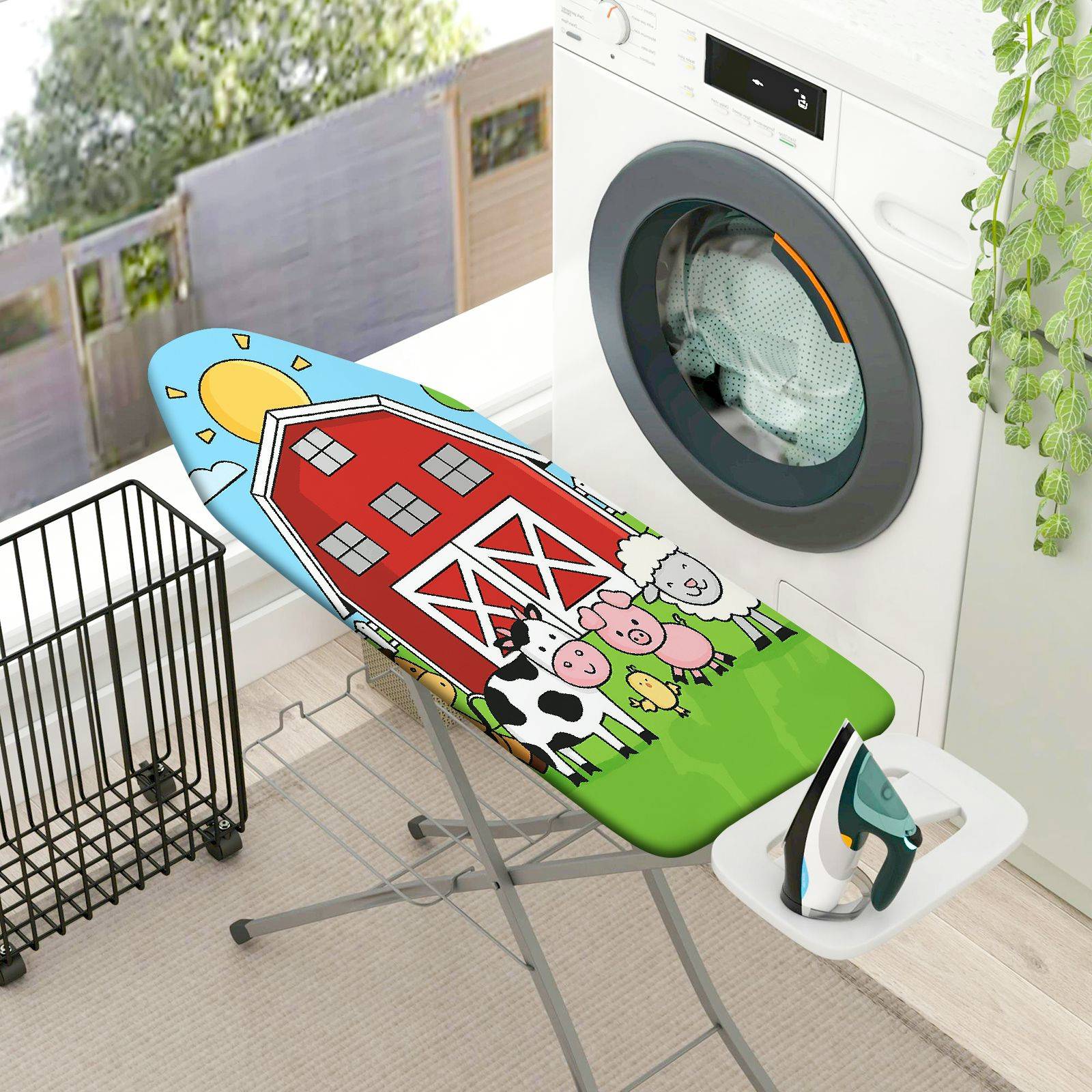 1-Piece Colorful Barn Animal Farm  Ironing Board Cover, Universal Size, Without Board