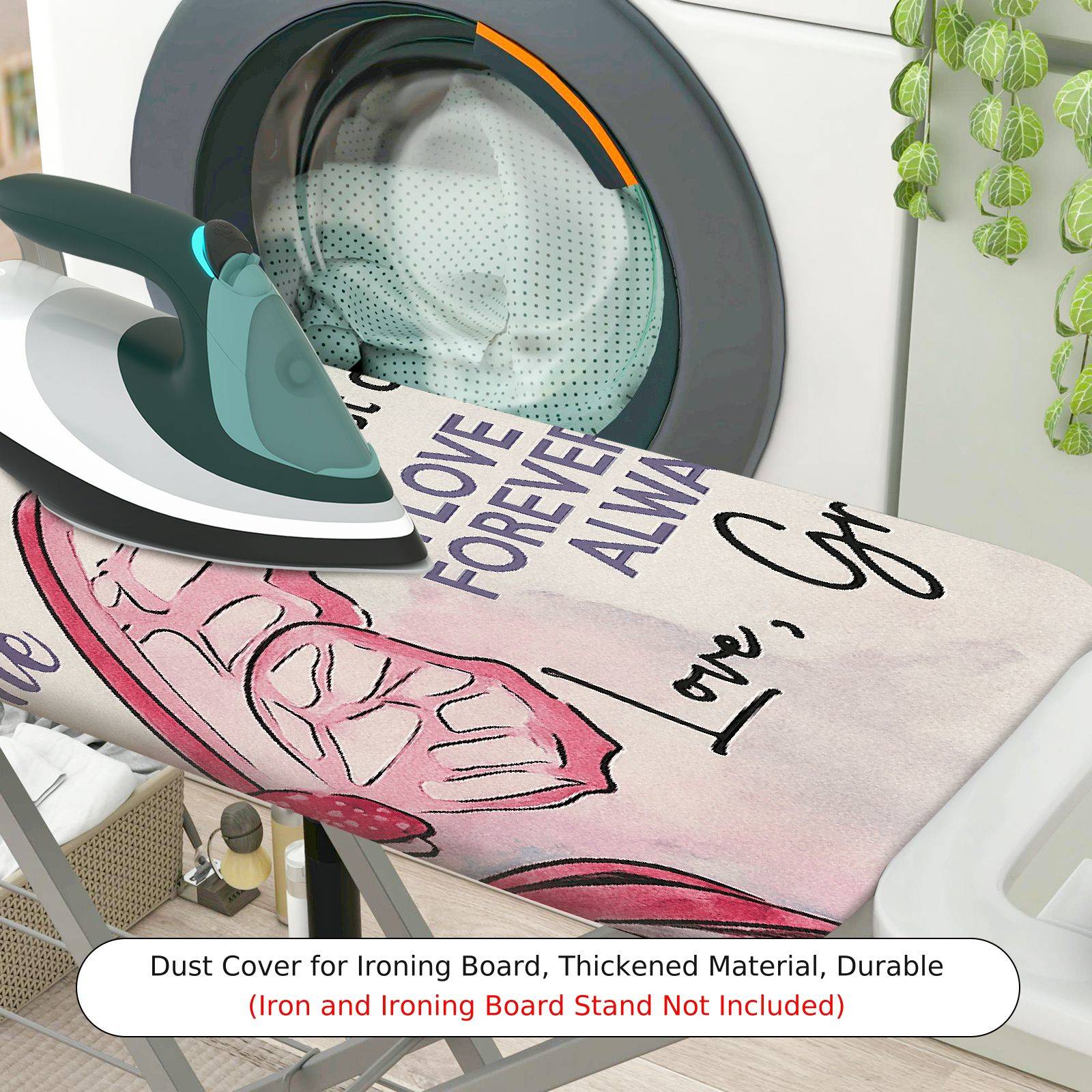 1-Piece Text Printed Pink Love  Ironing Board Cover, Universal Size, Without Board