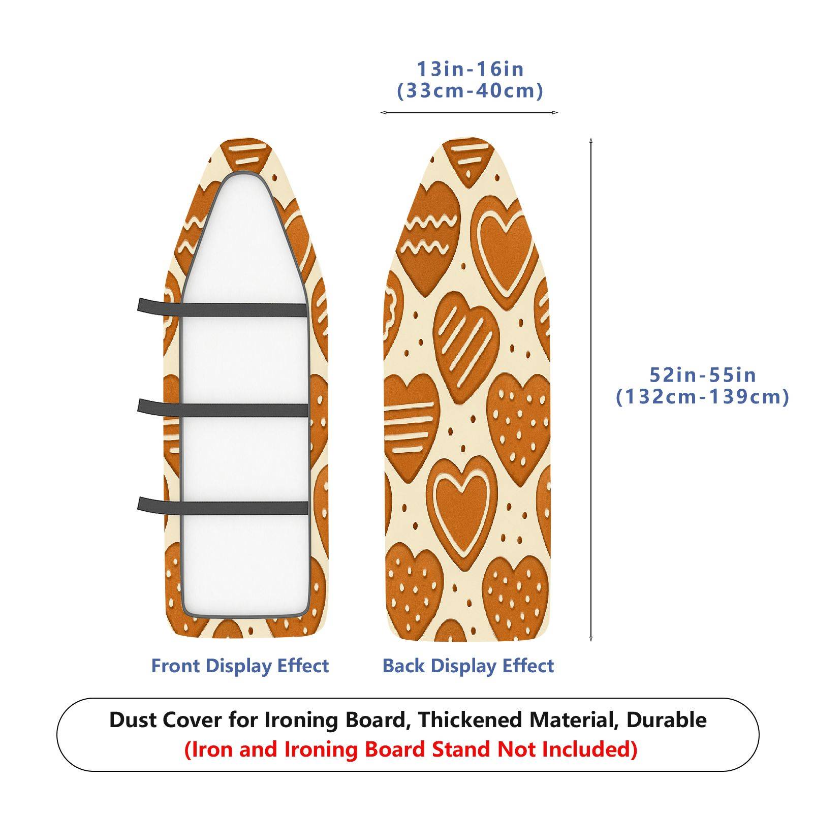 1-Piece Heart Pattern Brown Christmas  Ironing Board Cover, Universal Size, Without Board