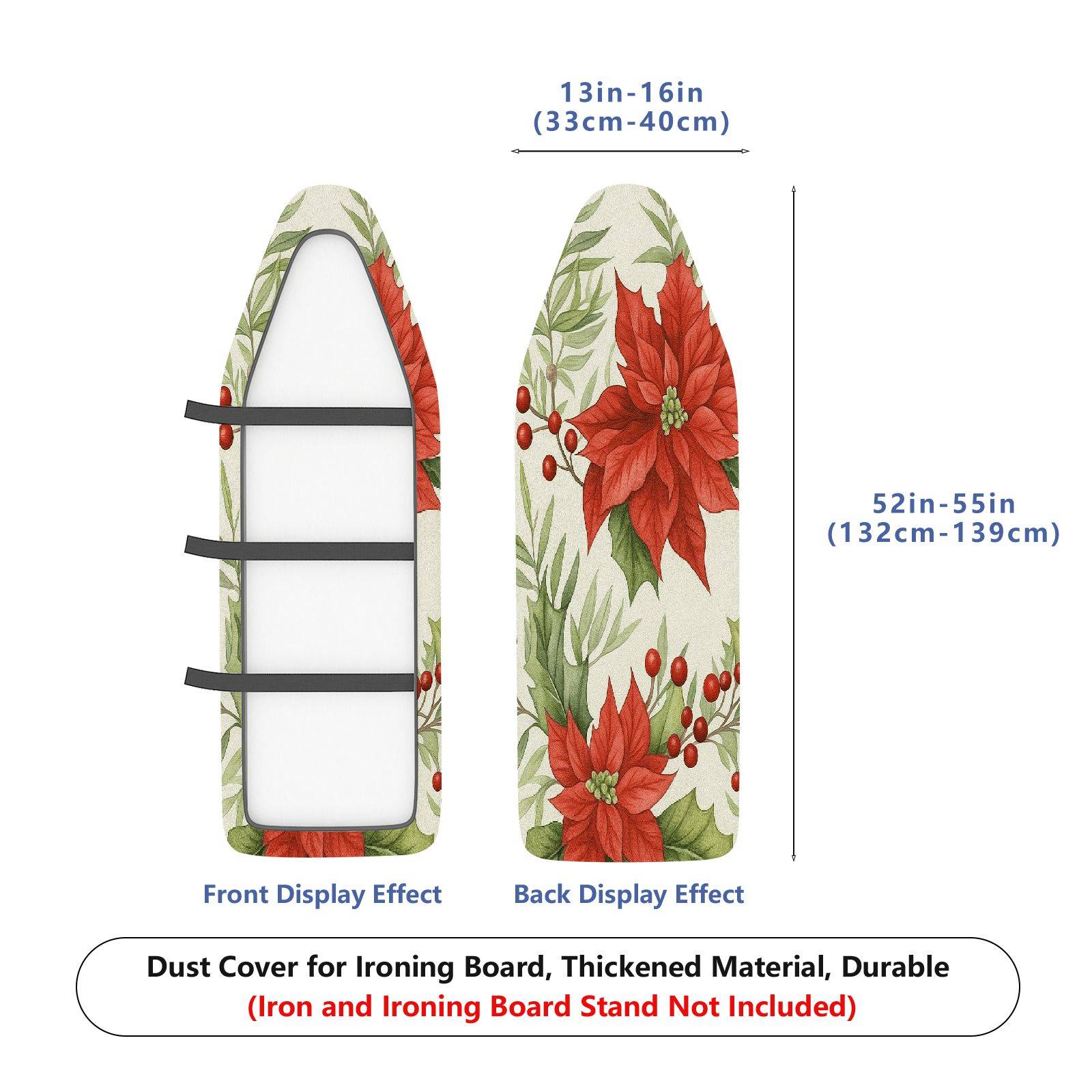 1-Piece Christmas Poinsettia Red Berry  Ironing Board Cover, Universal Size, Without Board