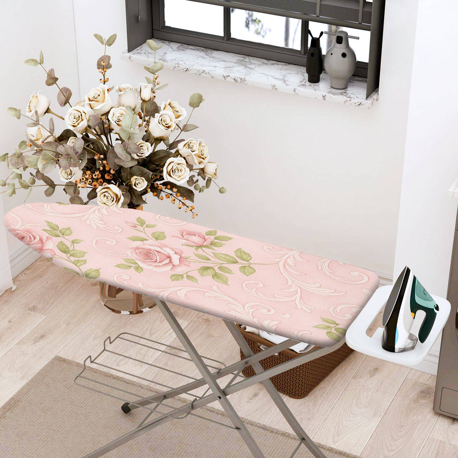 1-Piece Pink Floral Elegant  Ironing Board Cover, Universal Size, Without Board