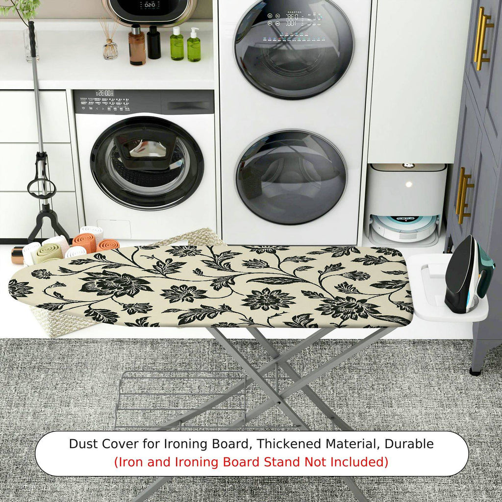 1-Piece Floral Pattern Black Beige  Ironing Board Cover, Universal Size, Without Board