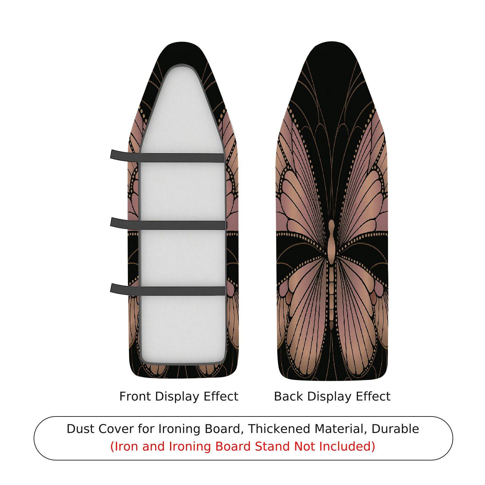 1-Piece Butterfly Black Pink Floral  Ironing Board Cover, Universal Size, Without Board