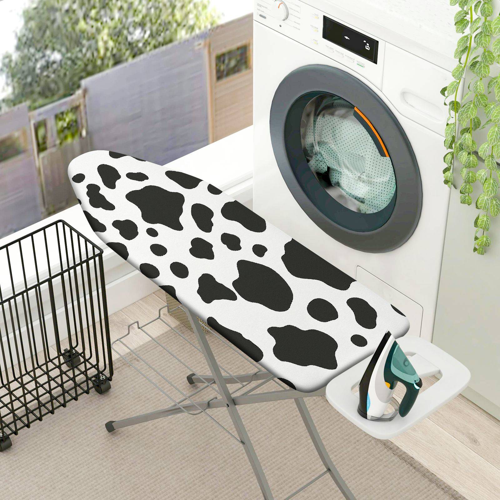 1-Piece Animal Print Cow Pattern Black And White  Ironing Board Cover, Universal Size, Without Board