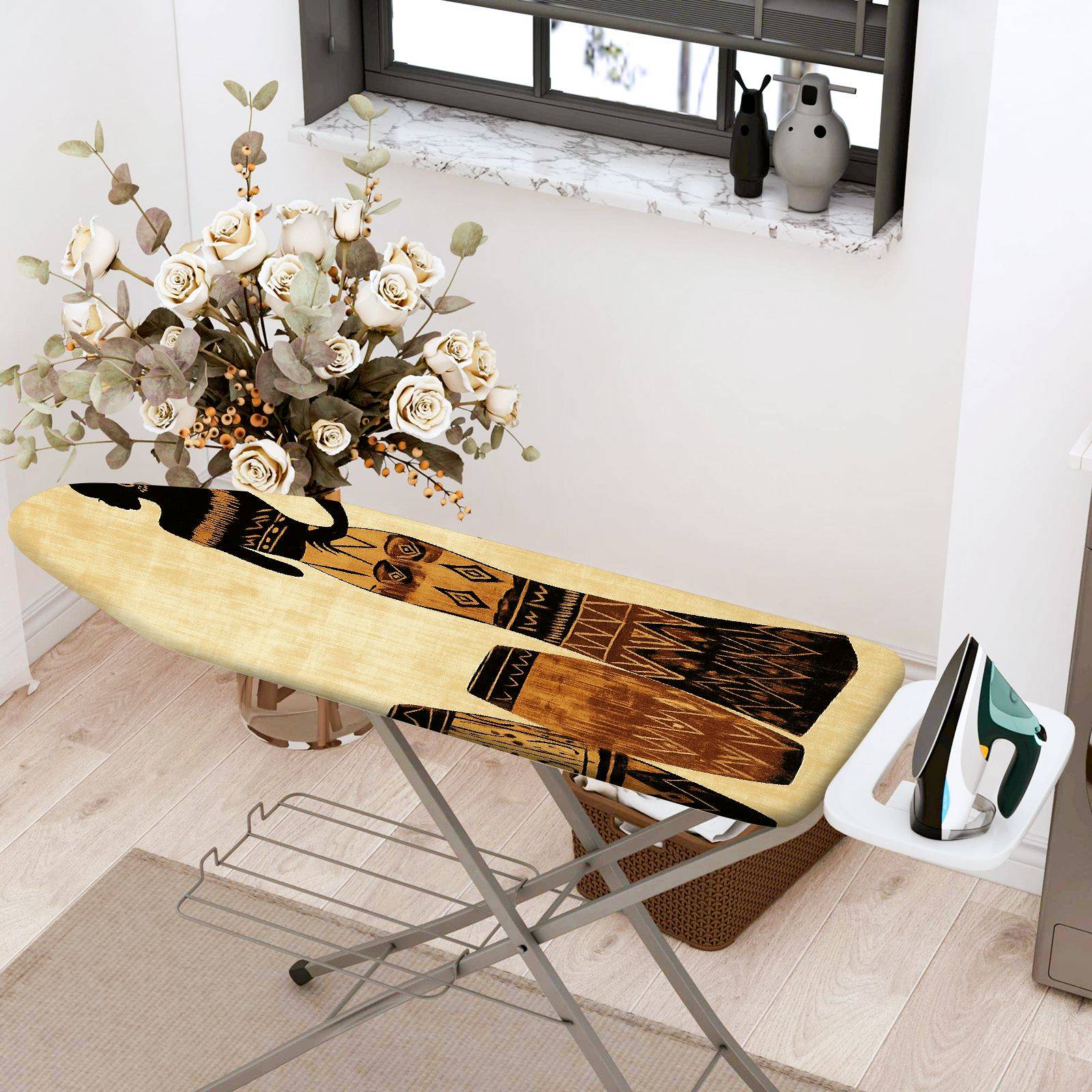 1-Piece African Tribal Pattern Ethnic Drum  Ironing Board Cover, Universal Size, Without Board