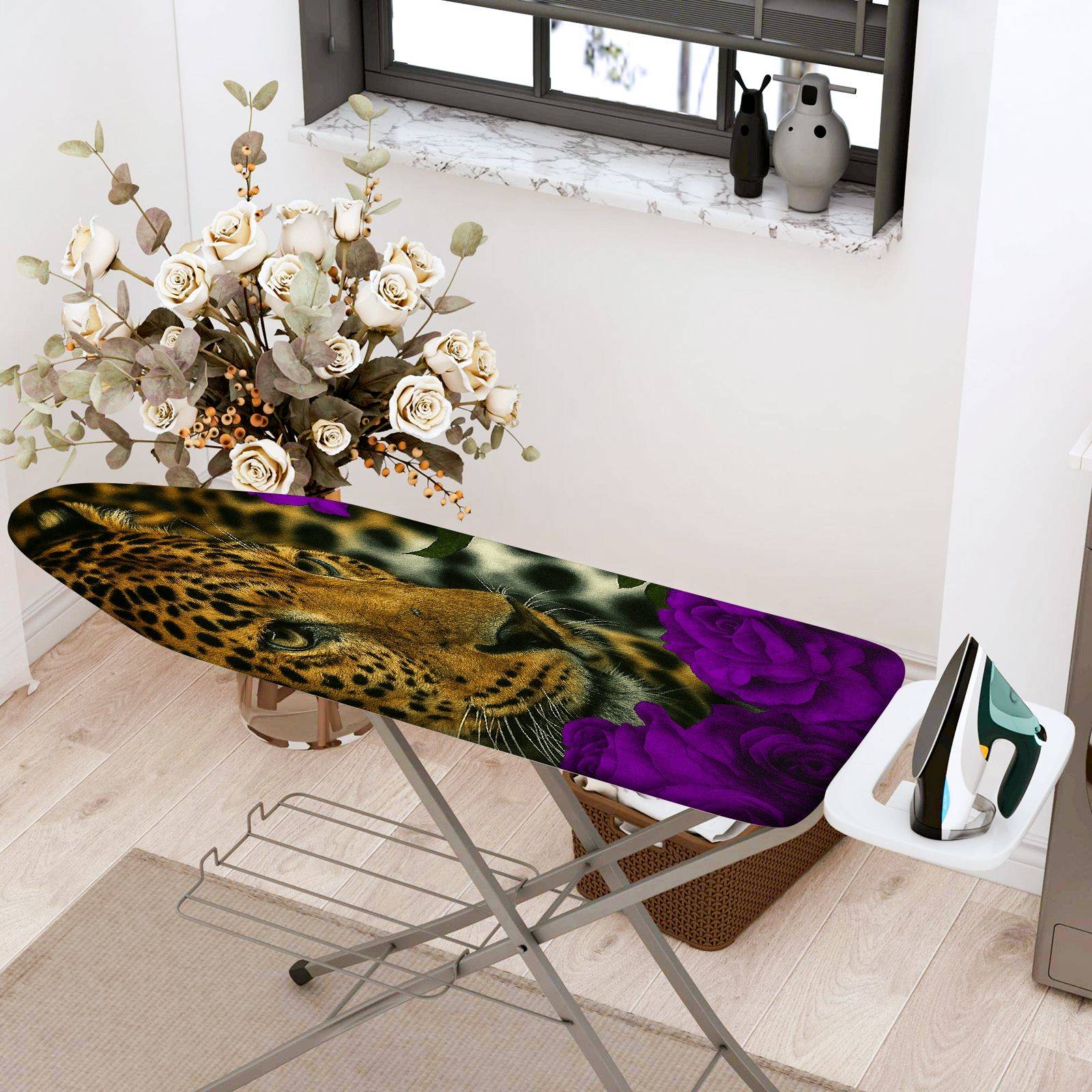1-Piece Leopard Floral Animal  Ironing Board Cover, Universal Size, Without Board
