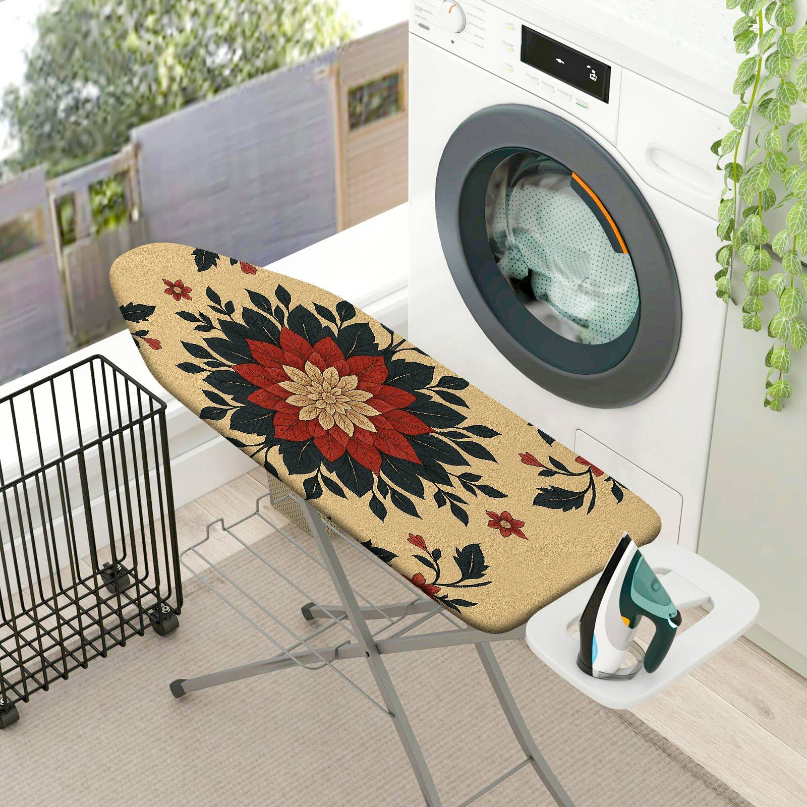 1-Piece Floral Red Beige Black  Ironing Board Cover, Universal Size, Without Board
