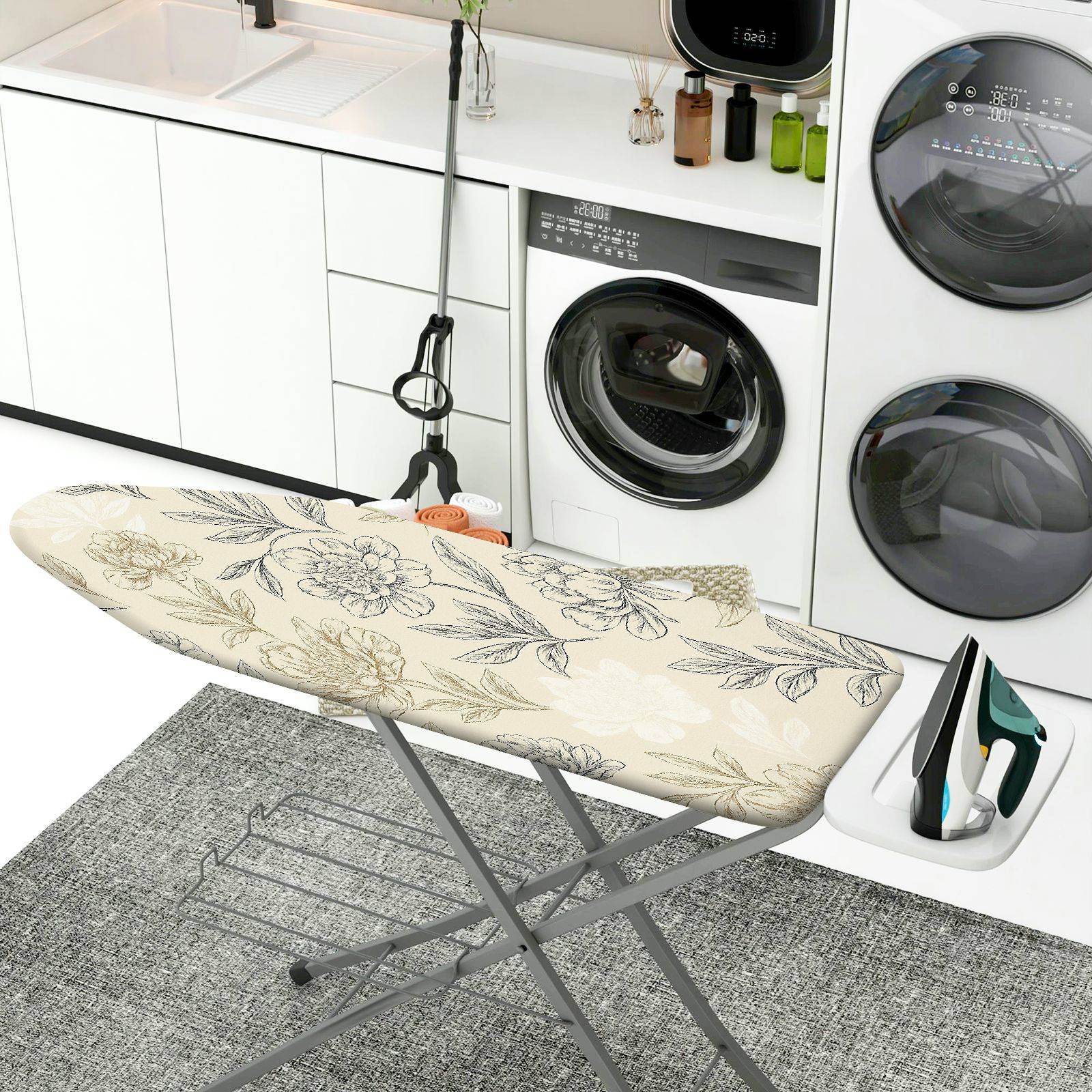 1-Piece Floral Pattern Beige Leaf  Ironing Board Cover, Universal Size, Without Board