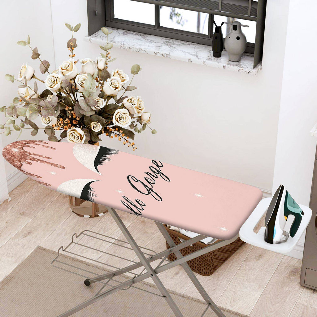 1-Piece Pink Glitter Eyelash Text  Ironing Board Cover, Universal Size, Without Board