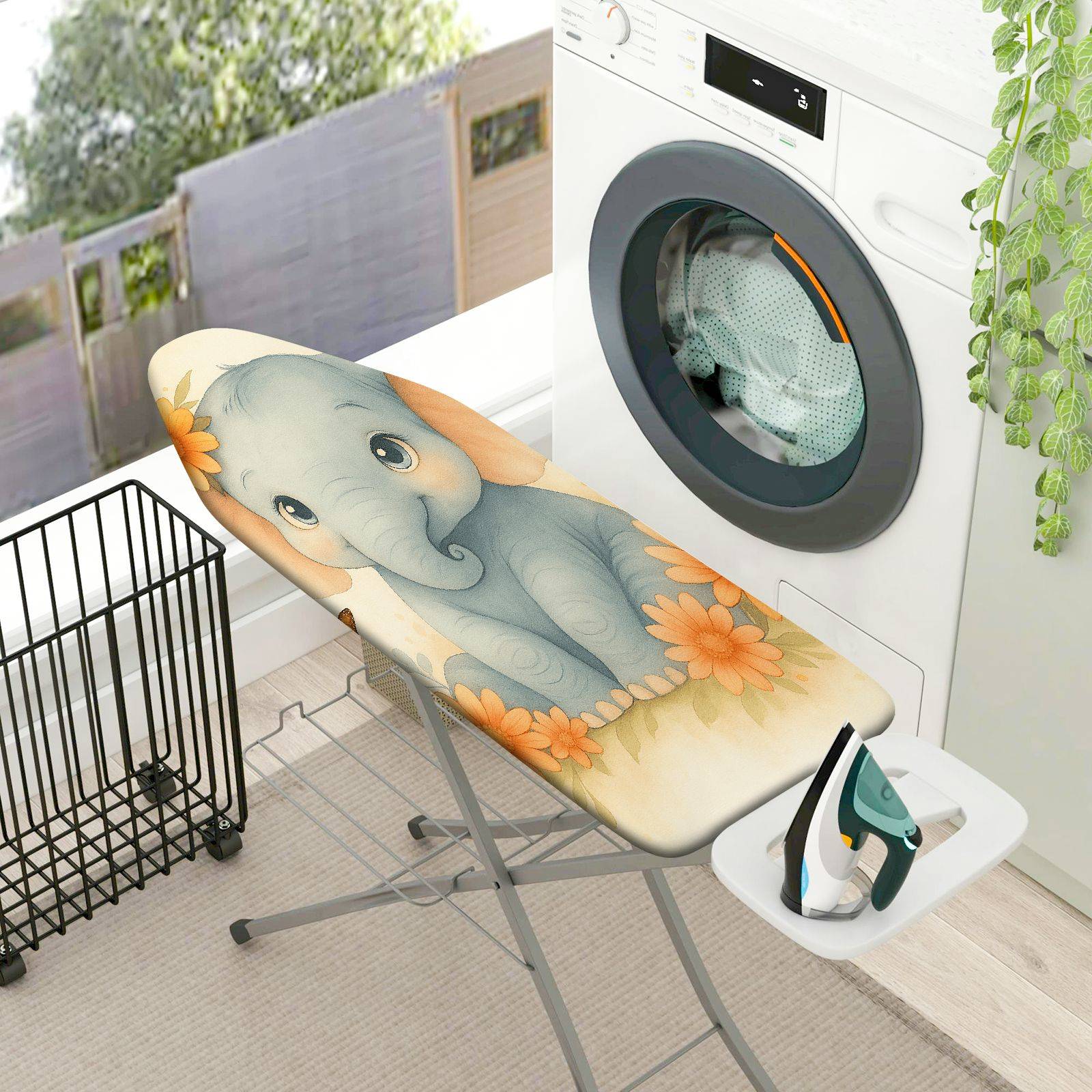 1-Piece Elephant Floral Animal  Ironing Board Cover, Universal Size, Without Board