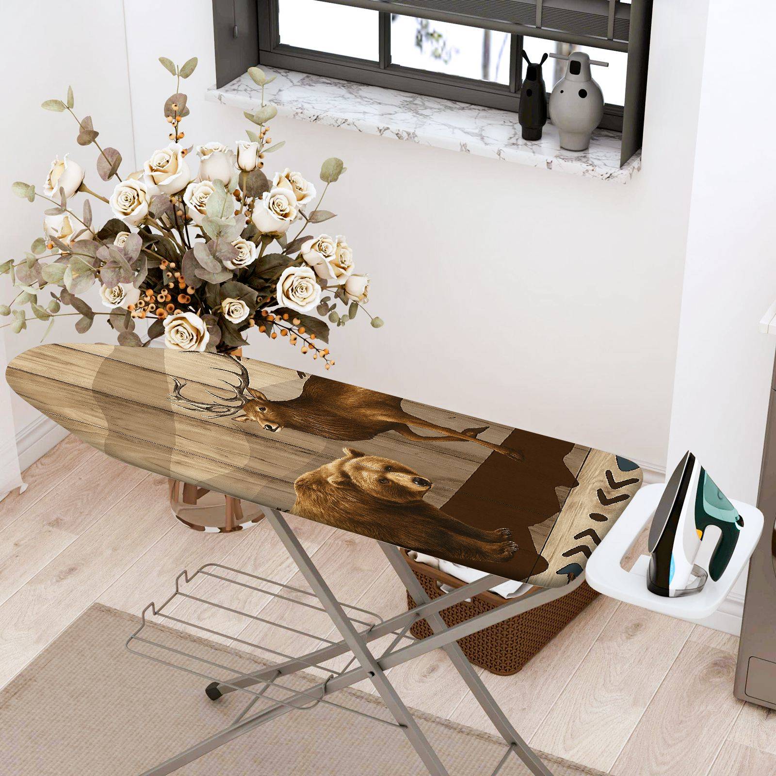 1-Piece Nature Animal Bear Deer  Ironing Board Cover, Universal Size, Without Board