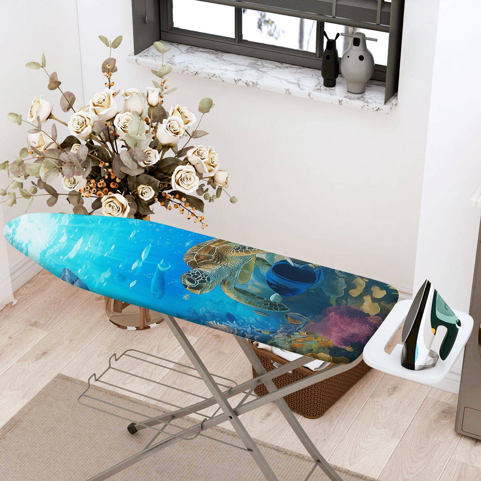 1-Piece Ocean Turtle Coral  Ironing Board Cover, Universal Size, Without Board