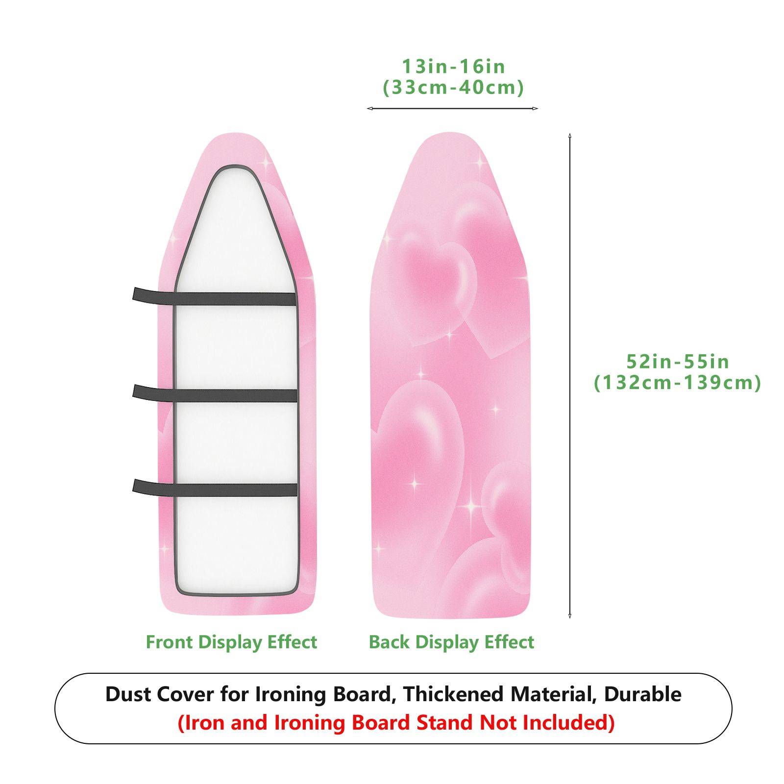1-Piece Pink Heart Sparkle Romantic  Ironing Board Cover, Universal Size, Without Board