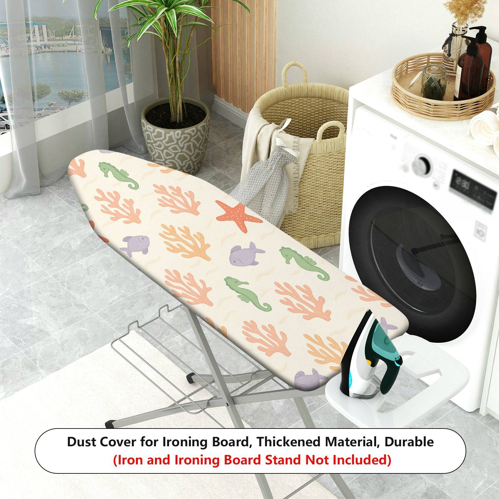 1-Piece Marine Animal Coral Seahorse  Ironing Board Cover, Universal Size, Without Board