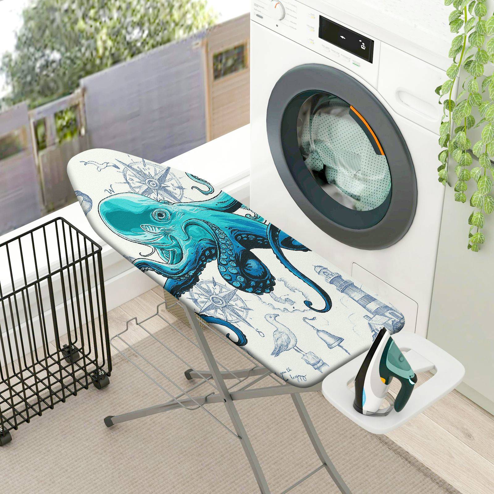1-Piece Ocean Nautical Octopus  Ironing Board Cover, Universal Size, Without Board