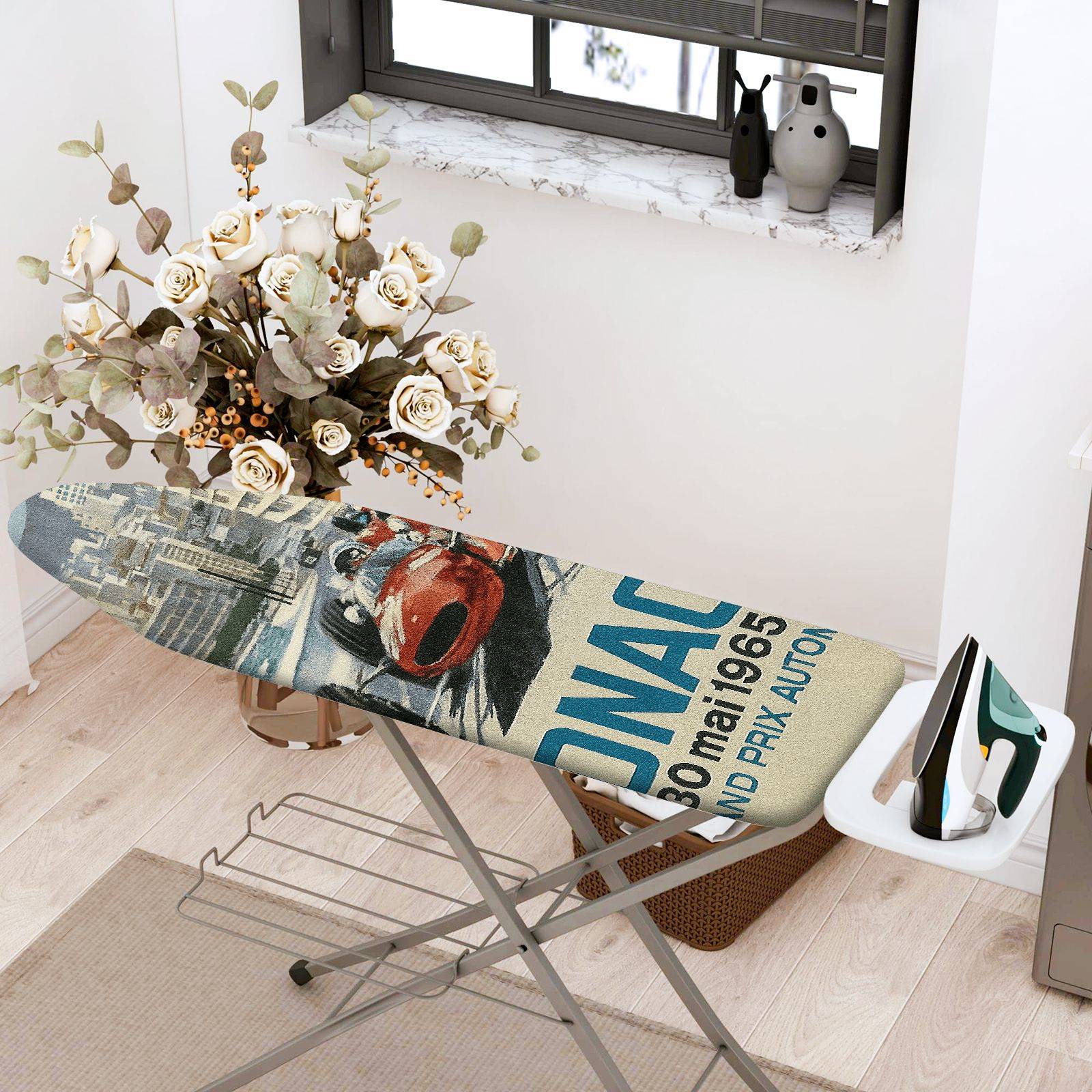 1-Piece Retro Racing Car City  Ironing Board Cover, Universal Size, Without Board