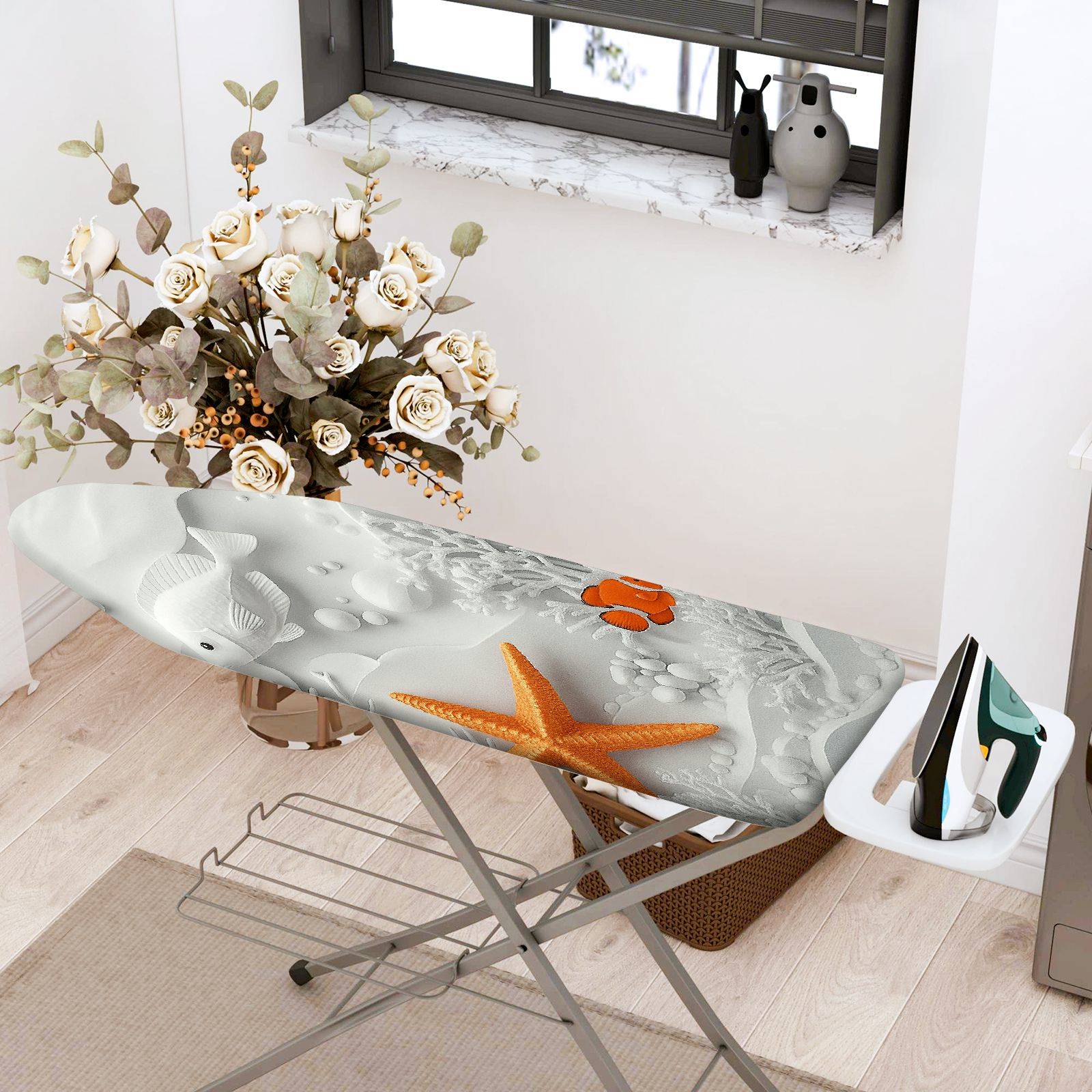 1-Piece Ocean Starfish Clownfish  Ironing Board Cover, Universal Size, Without Board