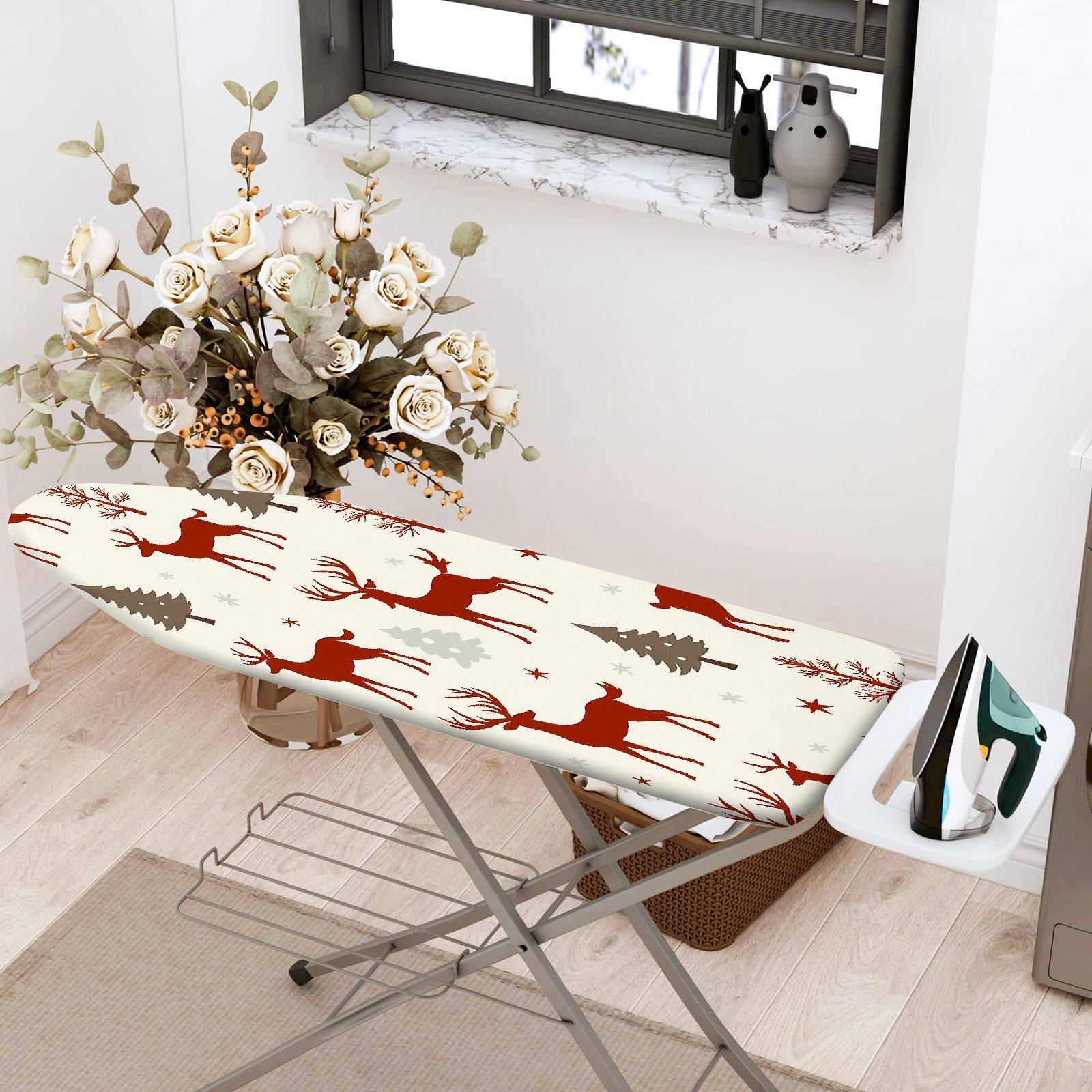 1-Piece Reindeer Christmas Winter  Ironing Board Cover, Universal Size, Without Board