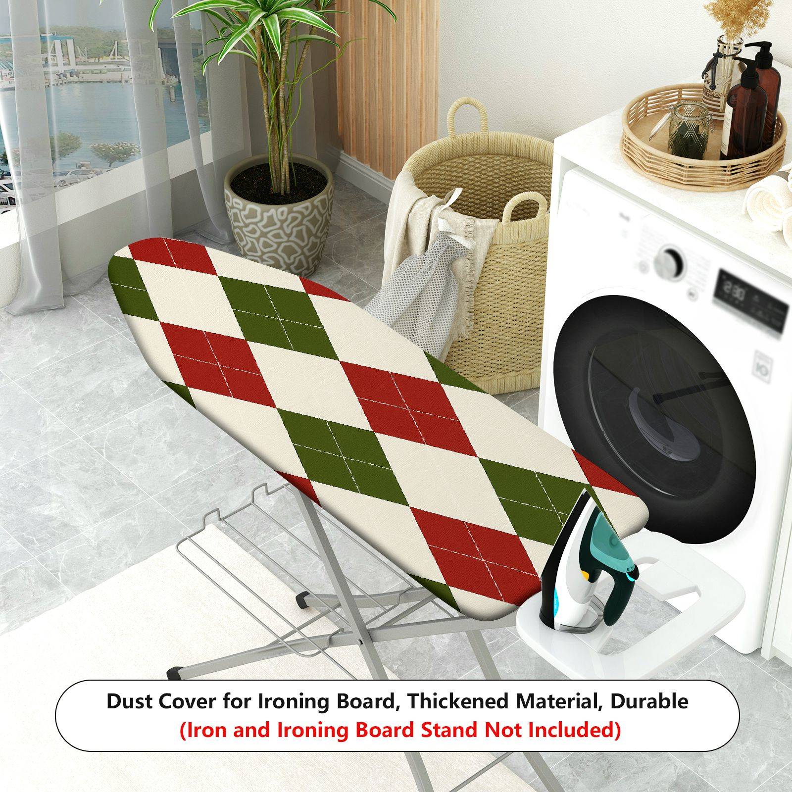 1-Piece Red Green Diamond Pattern Festive Christmas Theme  Ironing Board Cover, Universal Size, Without Board