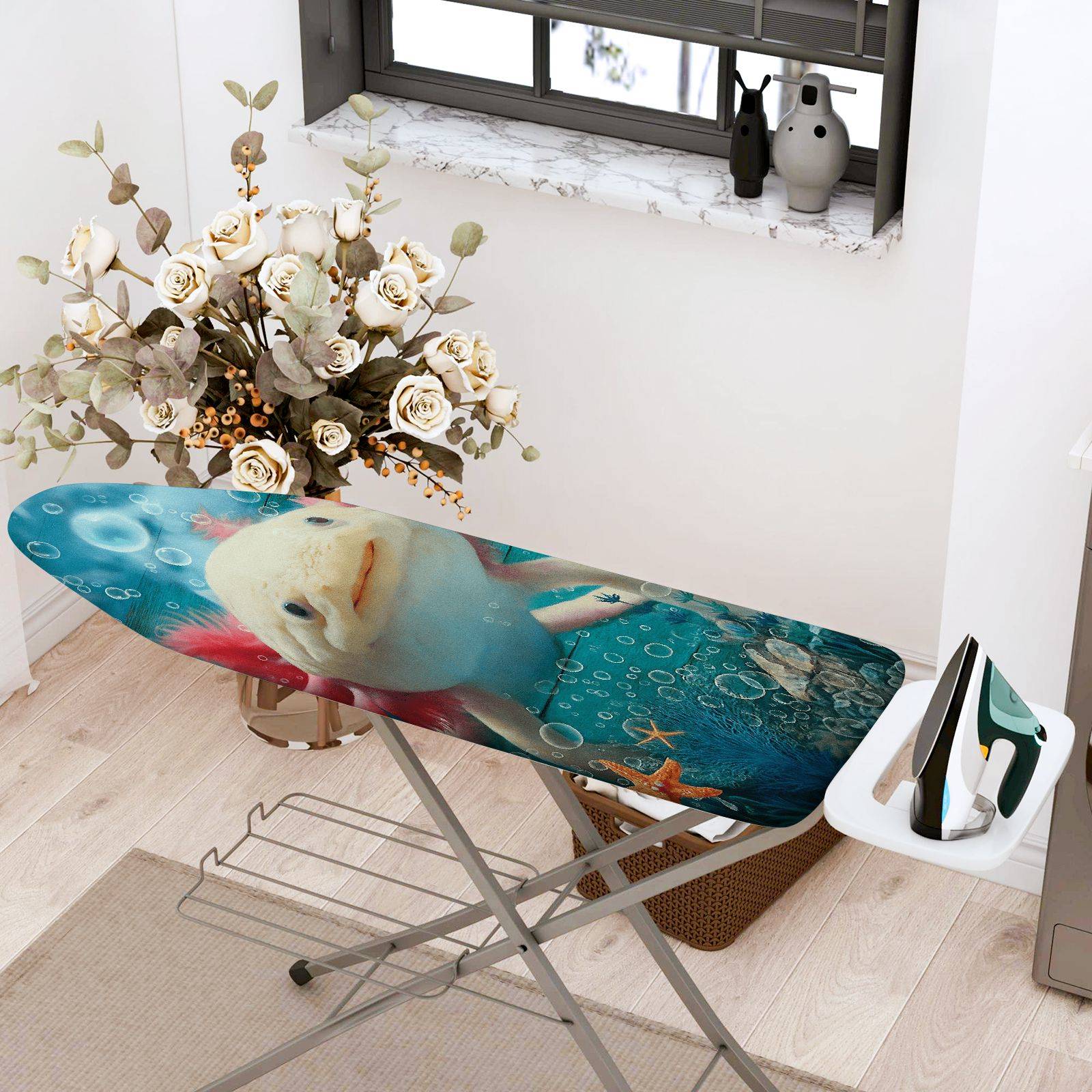 1-Piece Fish Bubbles Ocean  Ironing Board Cover, Universal Size, Without Board