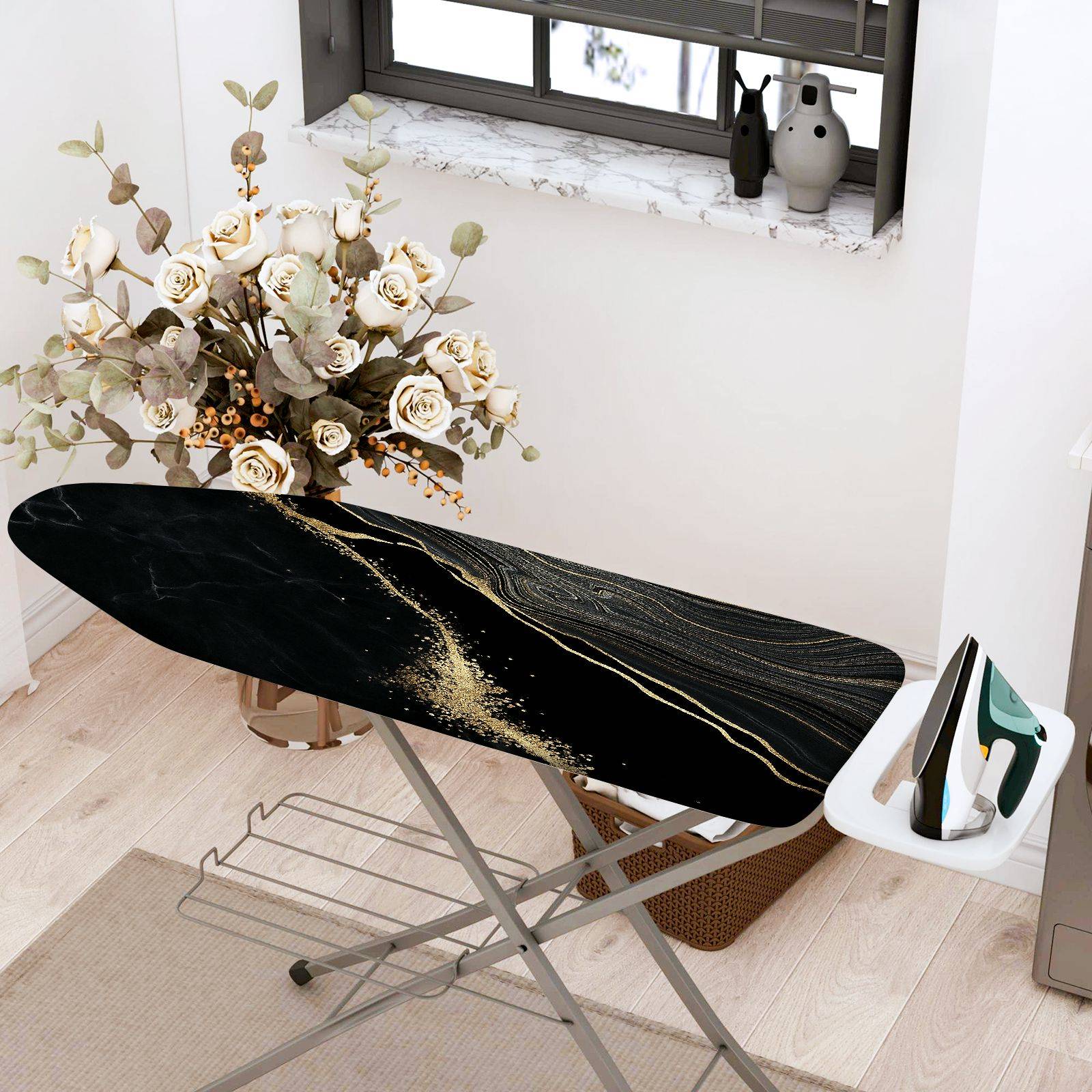 1-Piece Black Gold Abstract  Ironing Board Cover, Universal Size, Without Board