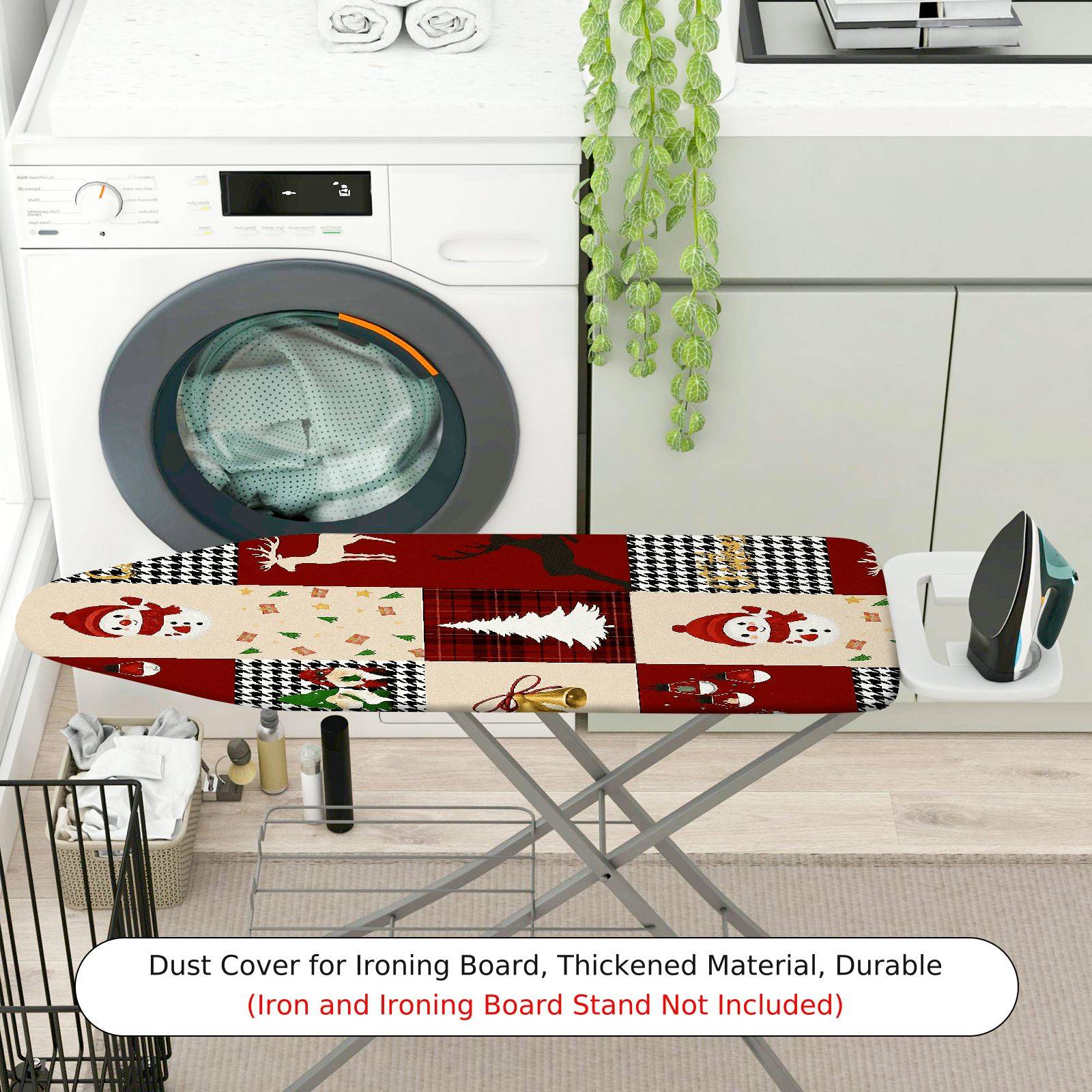 1-Piece Christmas Snowman Reindeer Plaid  Ironing Board Cover, Universal Size, Without Board