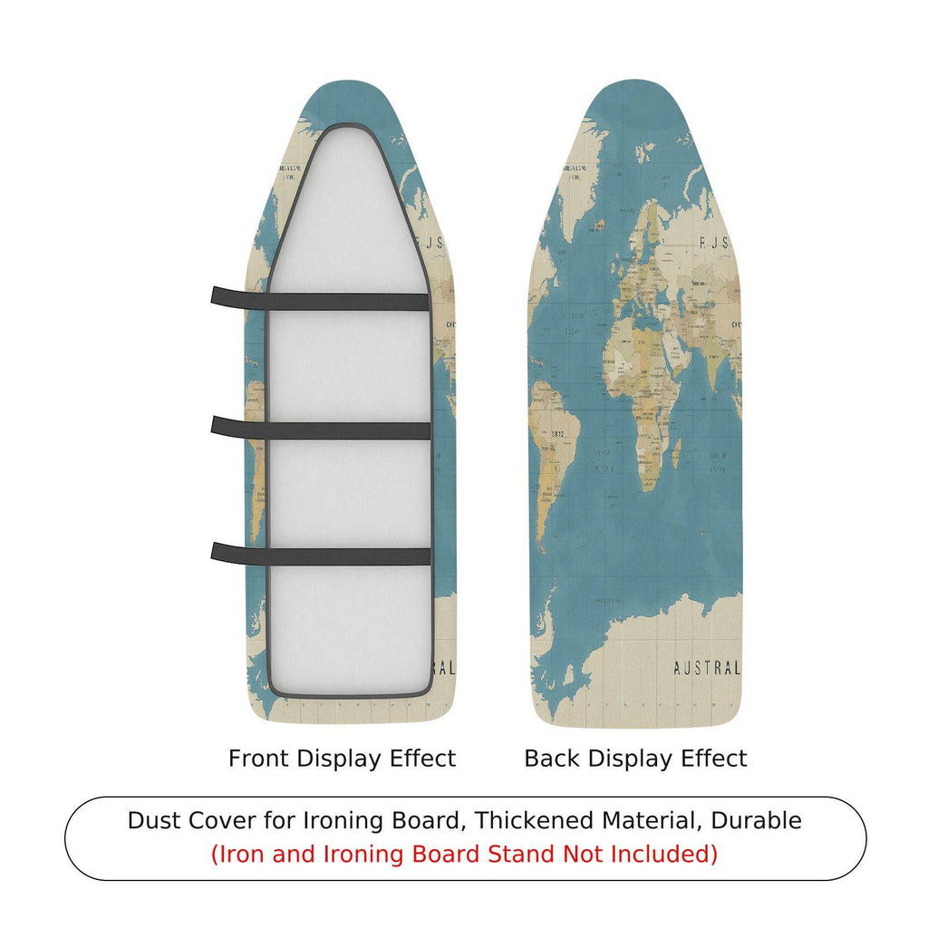 1-Piece World Map Blue Beige  Ironing Board Cover, Universal Size, Without Board