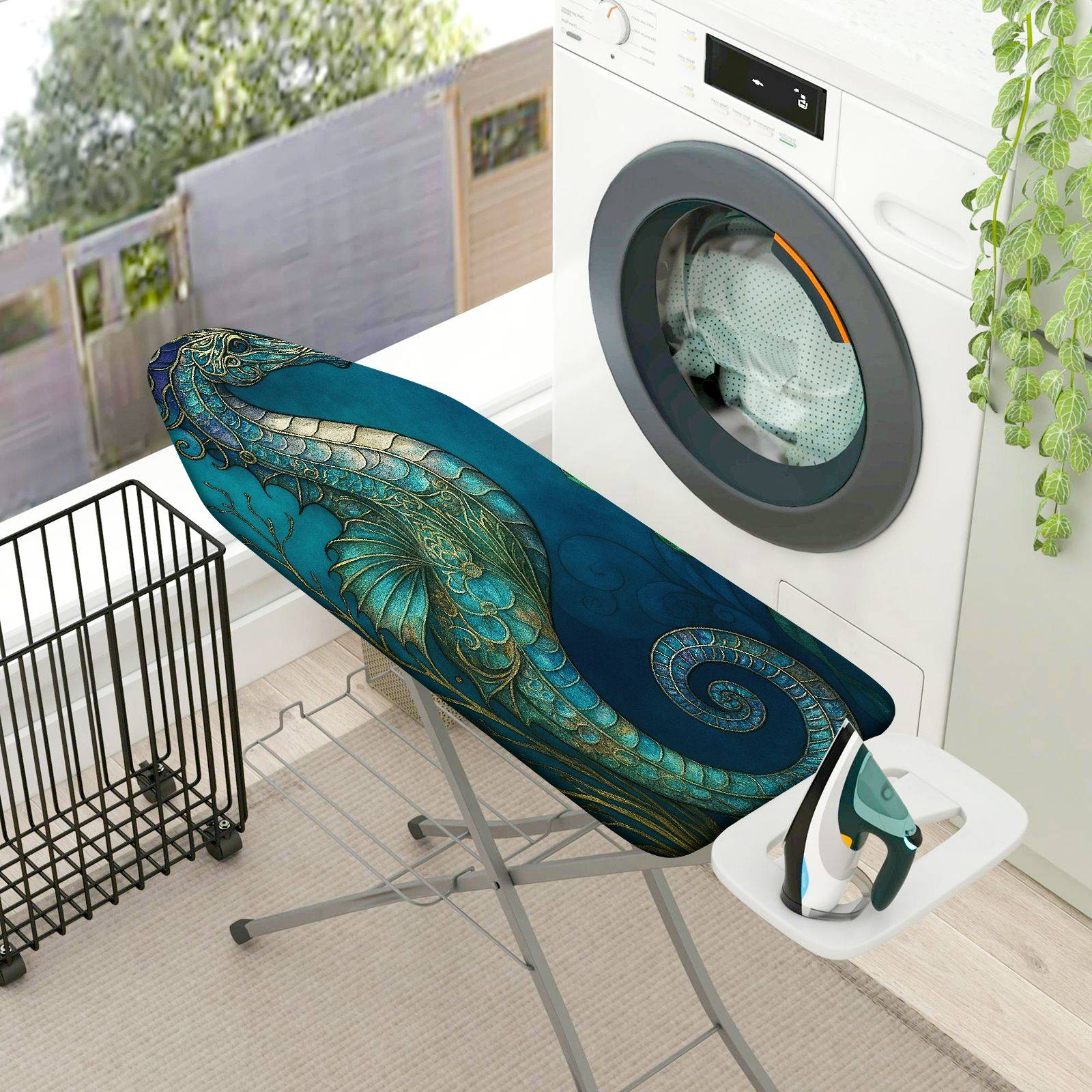 1-Piece Dragon Ocean Blue  Ironing Board Cover, Universal Size, Without Board