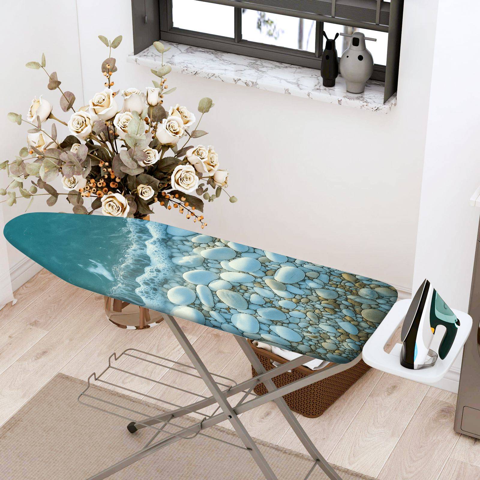 1-Piece Beach Ocean Pebble  Ironing Board Cover, Universal Size, Without Board