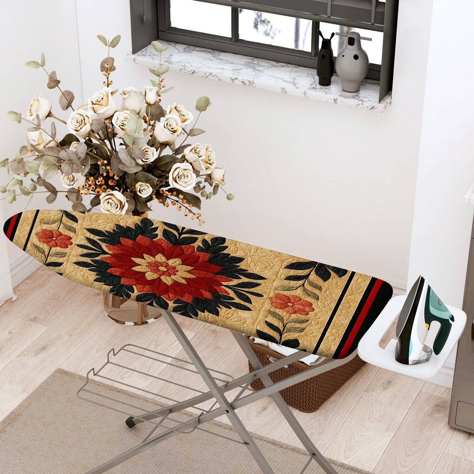 1-Piece Retro Floral Classic  Ironing Board Cover, Universal Size, Without Board