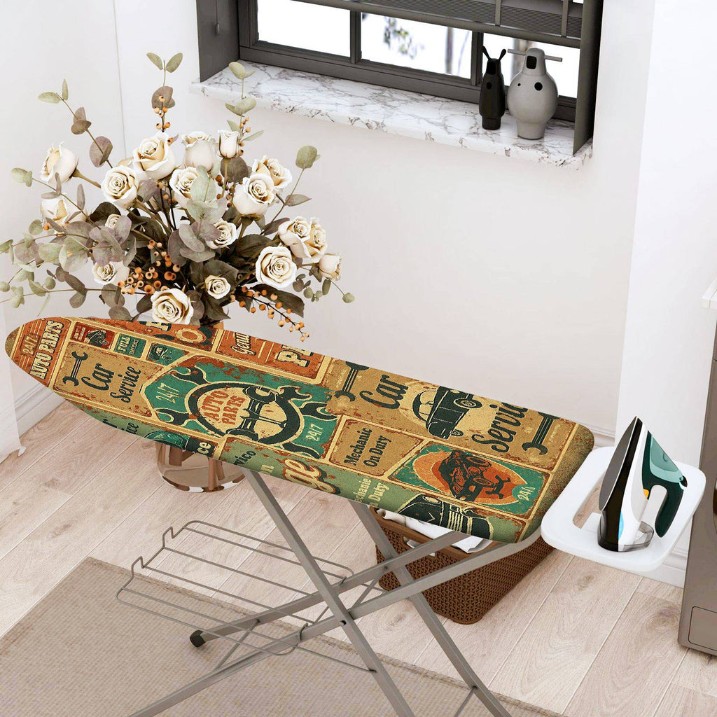 1-Piece Retro Car Service Vintage  Ironing Board Cover, Universal Size, Without Board