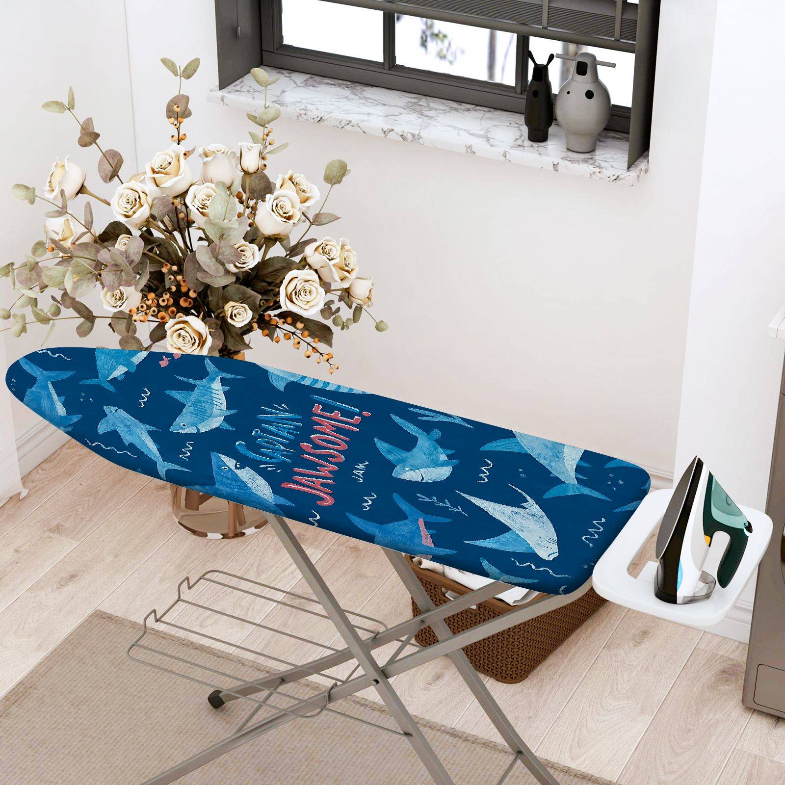1-Piece Shark Ocean Blue  Ironing Board Cover, Universal Size, Without Board