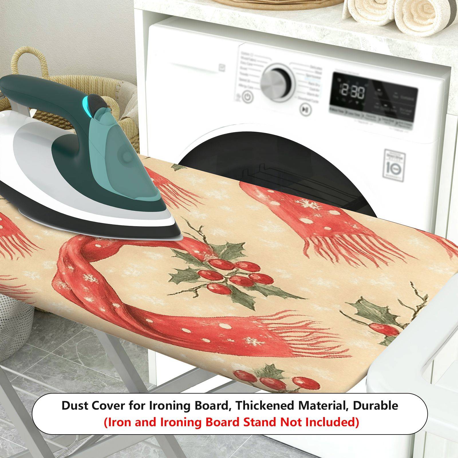 1-Piece Christmas Red Scarf Holly  Ironing Board Cover, Universal Size, Without Board