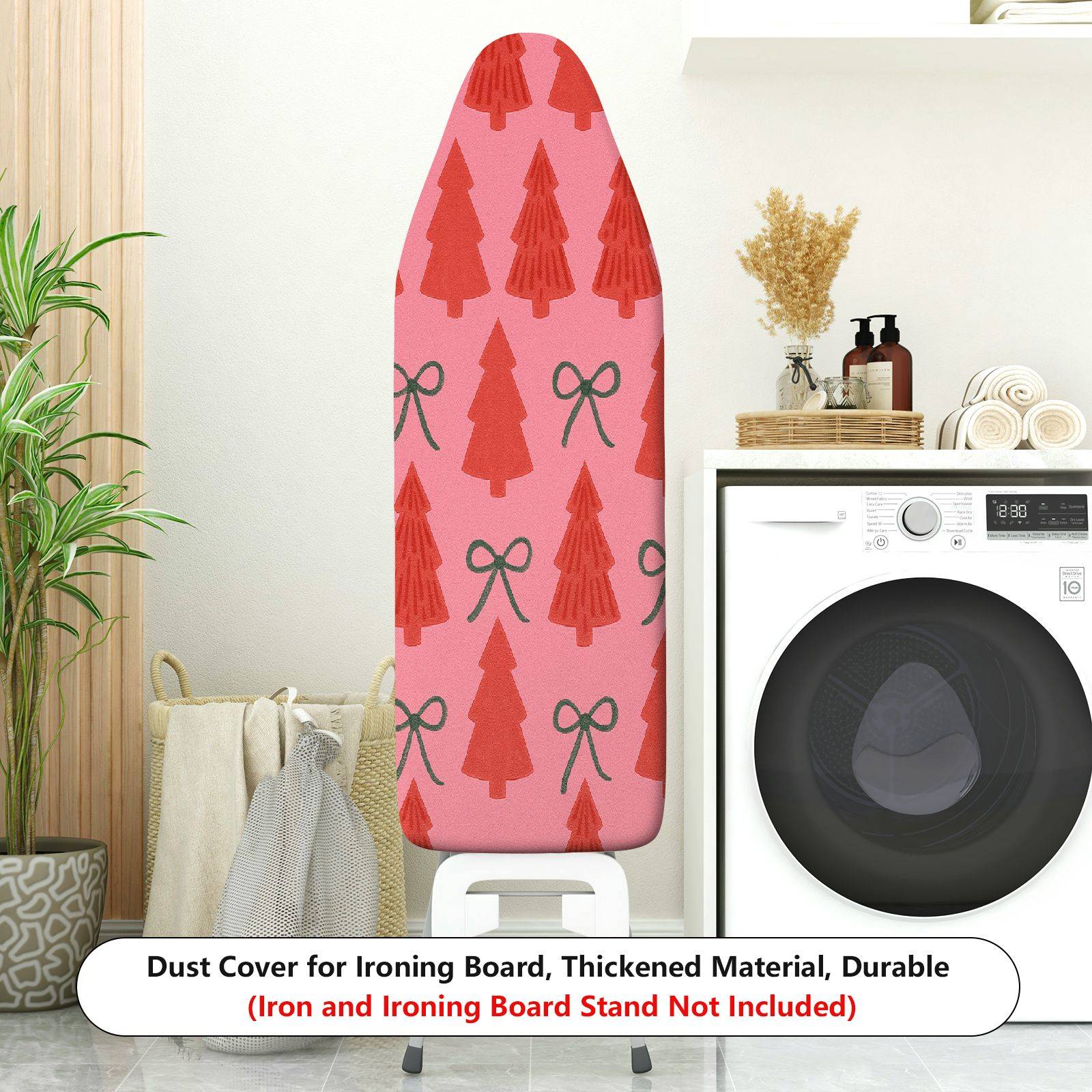 1-Piece Christmas Red Green Tree Bow  Ironing Board Cover, Universal Size, Without Board