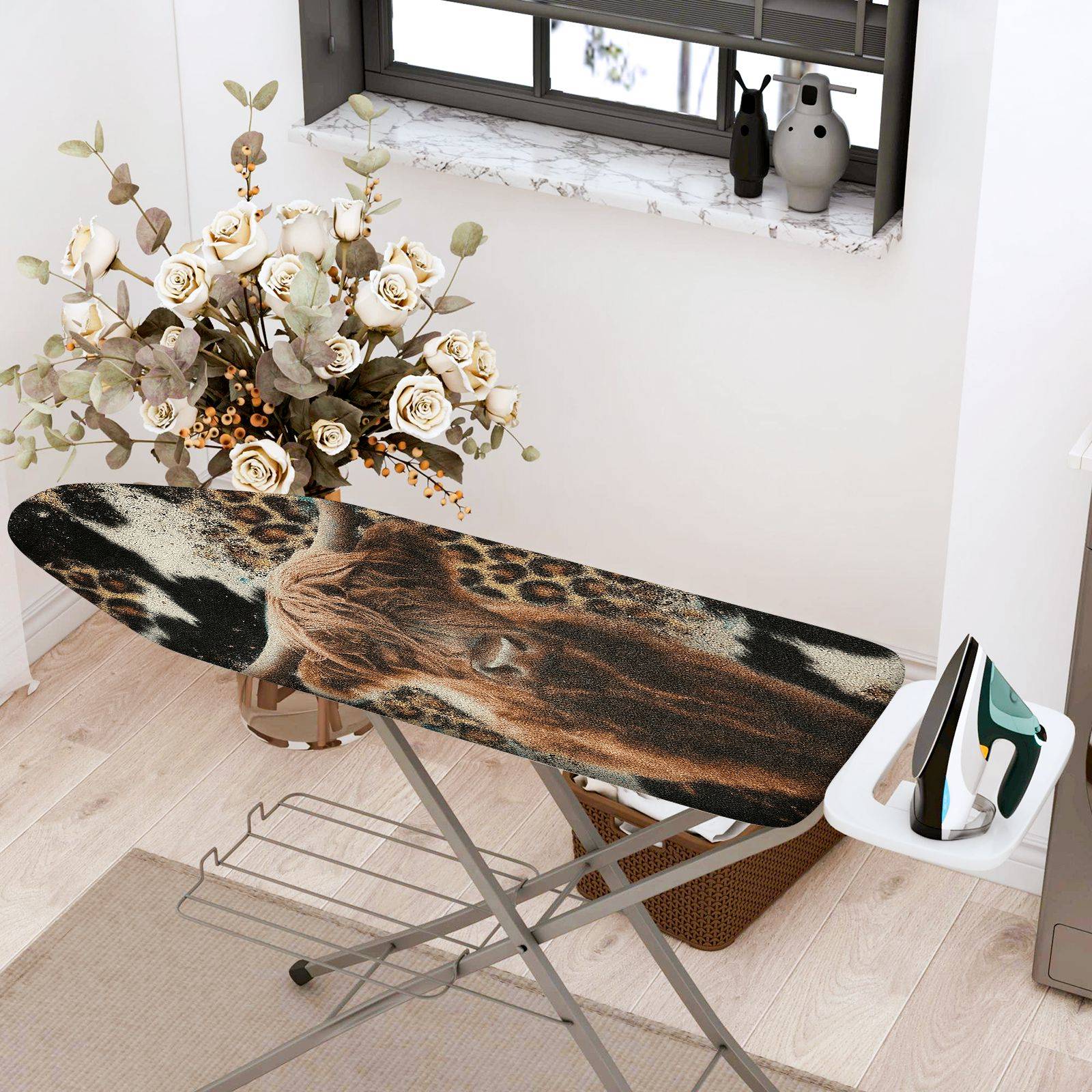 1-Piece Animal Print Cow Pattern Leopard Design  Ironing Board Cover, Universal Size, Without Board
