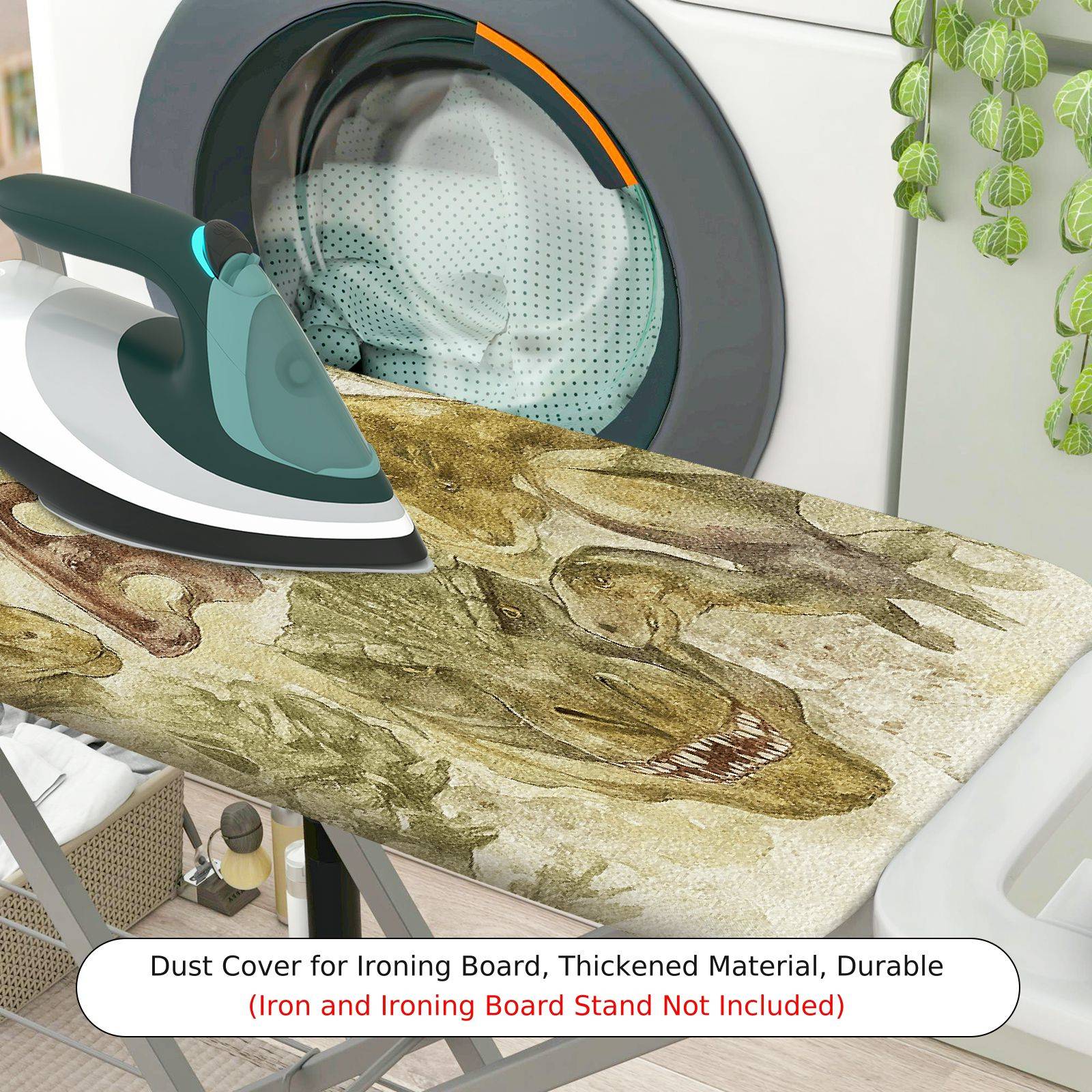 1-Piece Dinosaur Fossil Pattern Beige Verdant  Ironing Board Cover, Universal Size, Without Board