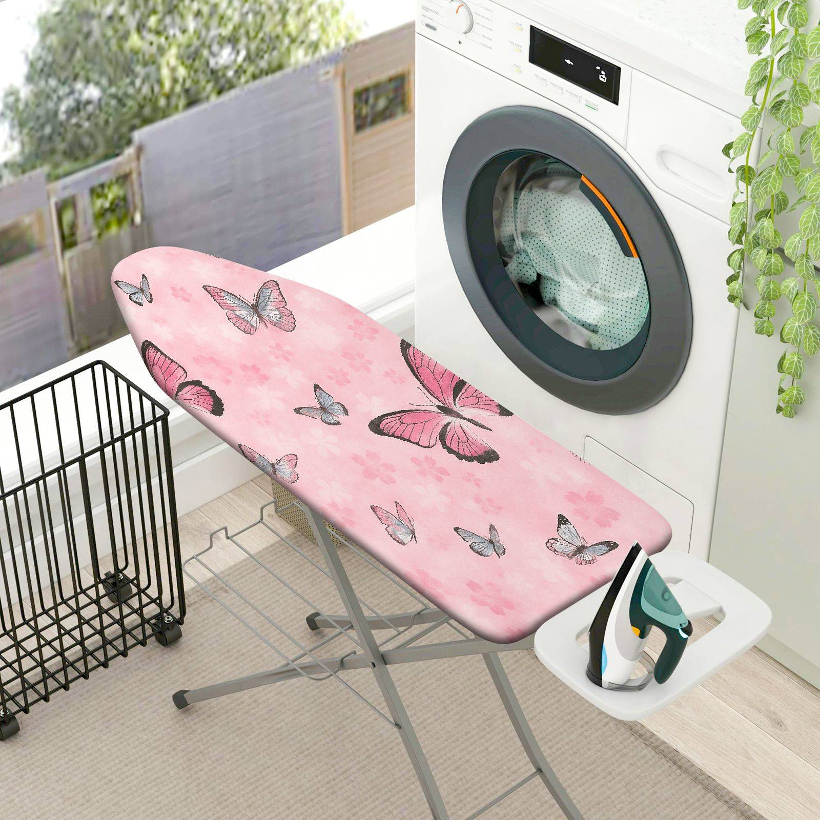 1-Piece Pink Butterfly Floral  Ironing Board Cover, Universal Size, Without Board