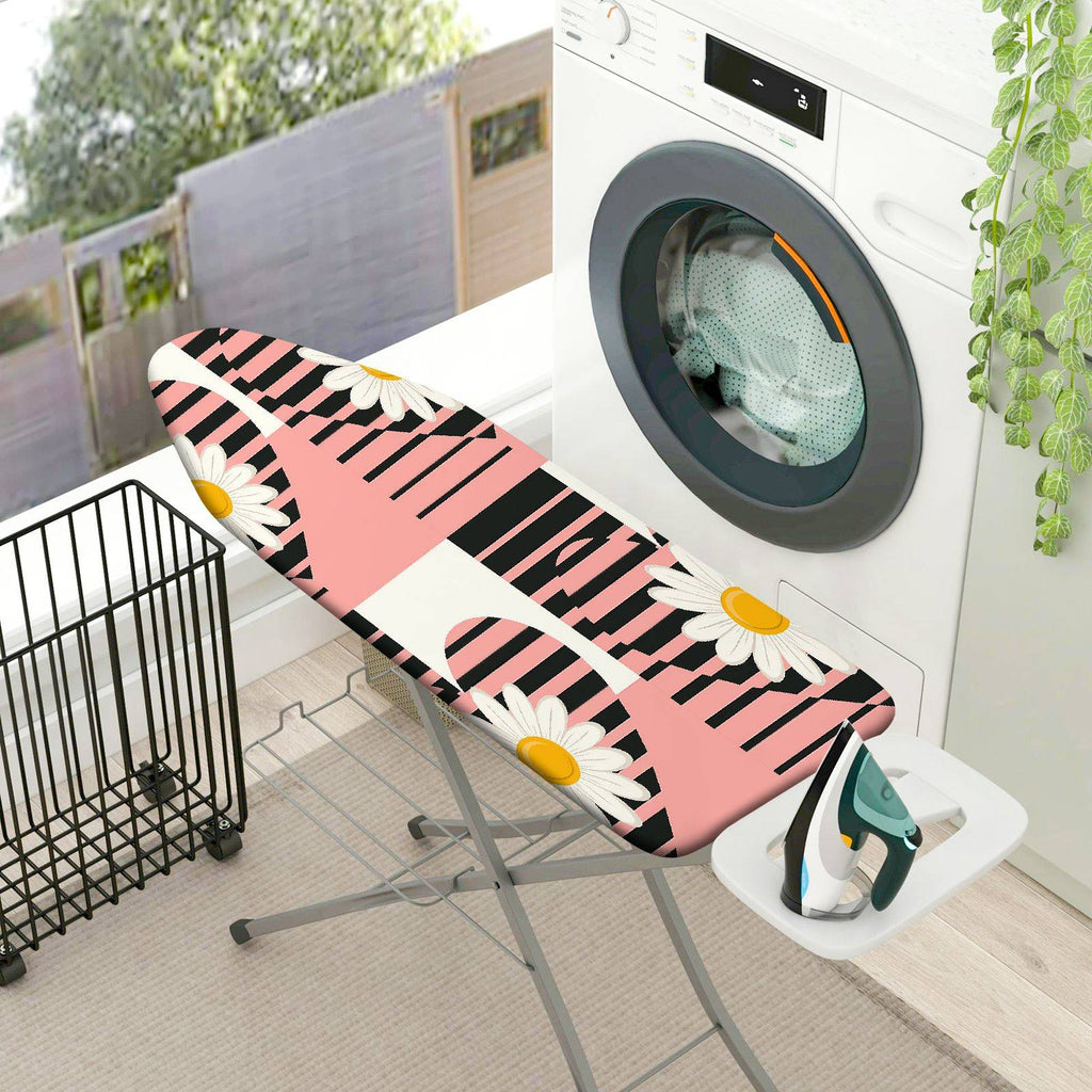 1-Piece Floral Stripe Pink  Ironing Board Cover, Universal Size, Without Board